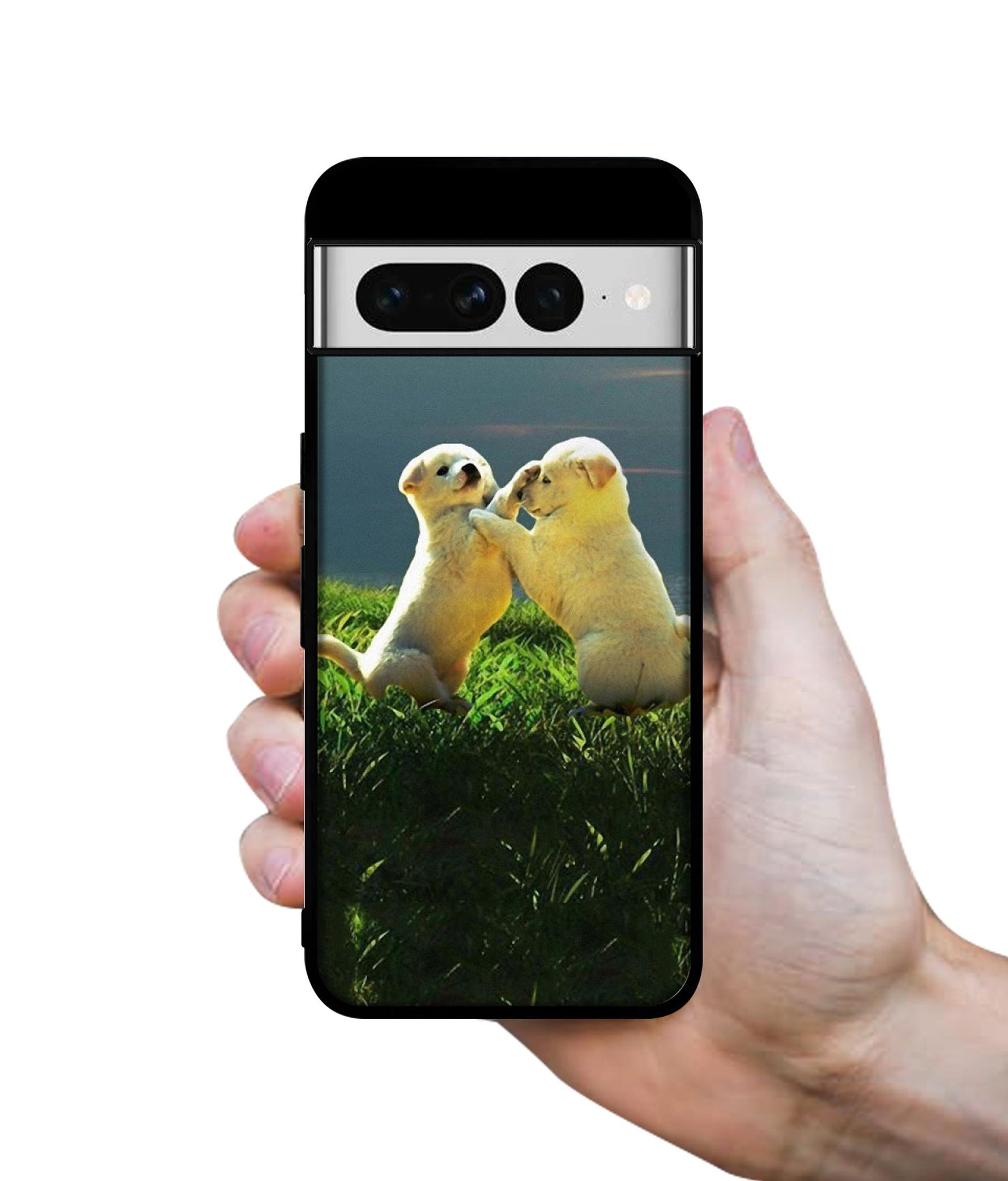 Puppy Couple Sunset Designer 2D Printed Back Case Cover for Google Pixel 7 Pro 5G