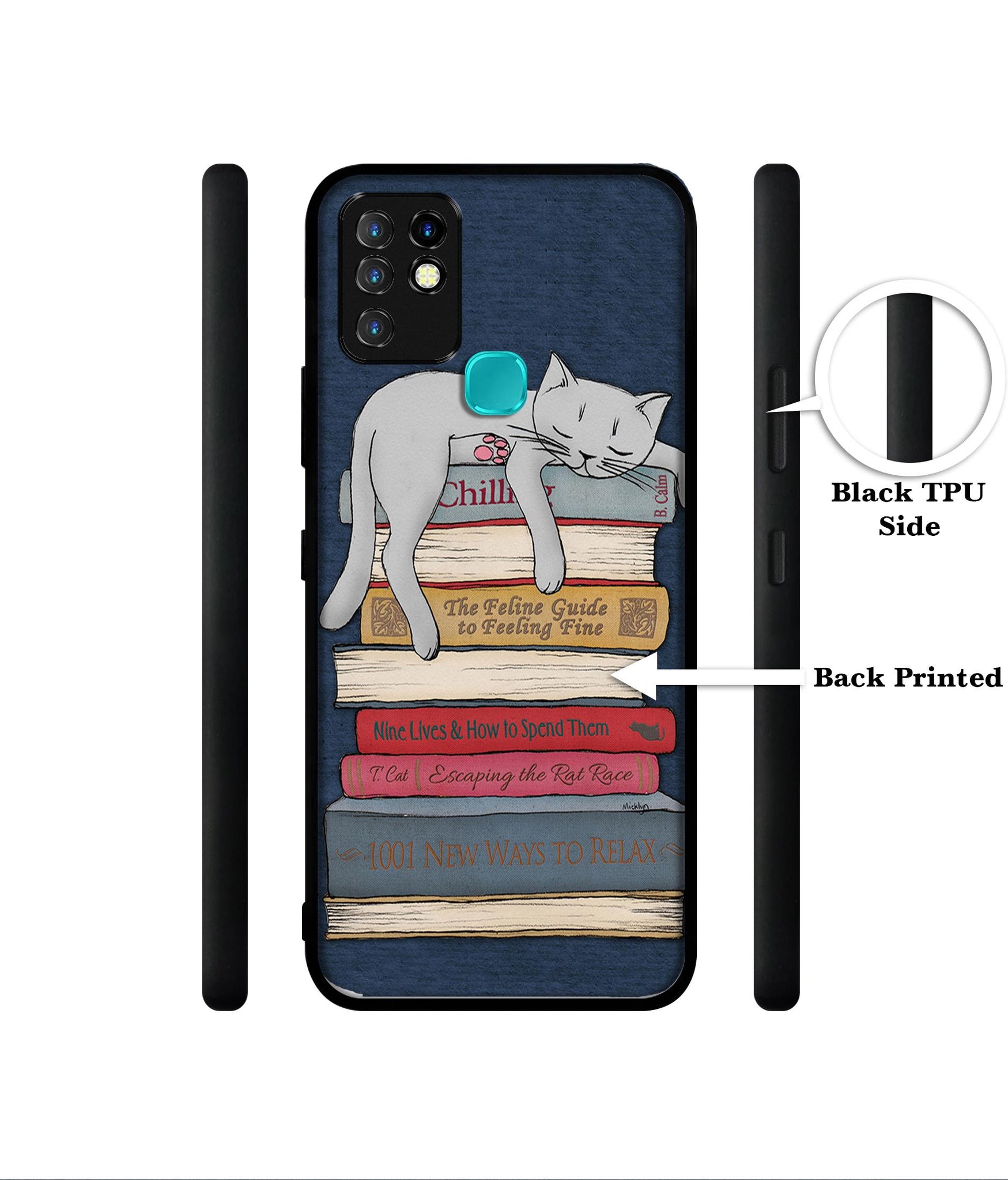 Cat Sleeping On The Books Designer 2D Printed Back Case Cover for Infinix Hot 10 4G