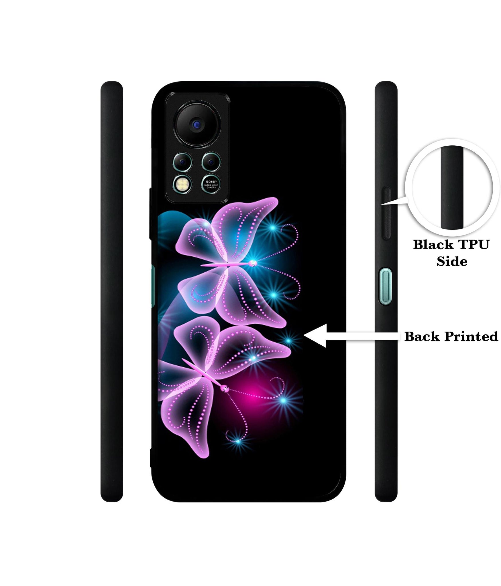 Butterflies Neon Light Designer 2D Printed Back Case Cover for Infinix Hot 11S 4G