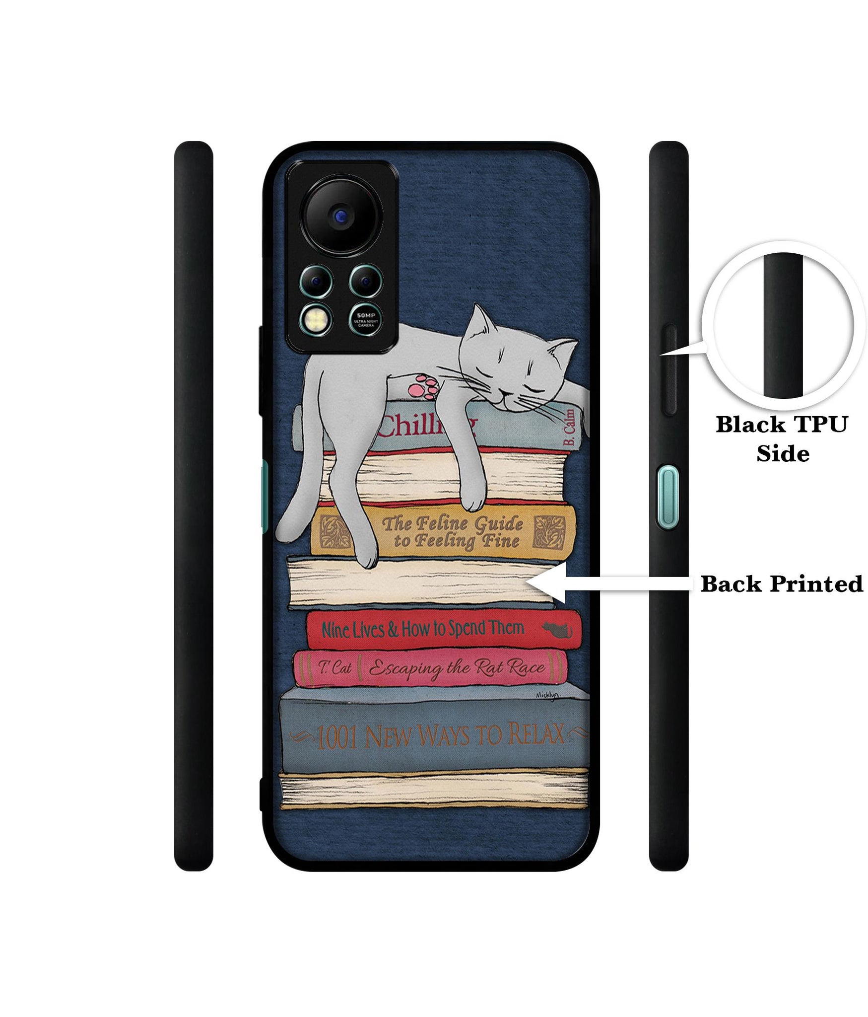Cat Sleeping On The Books Designer 2D Printed Back Case Cover for Infinix Hot 11S 4G