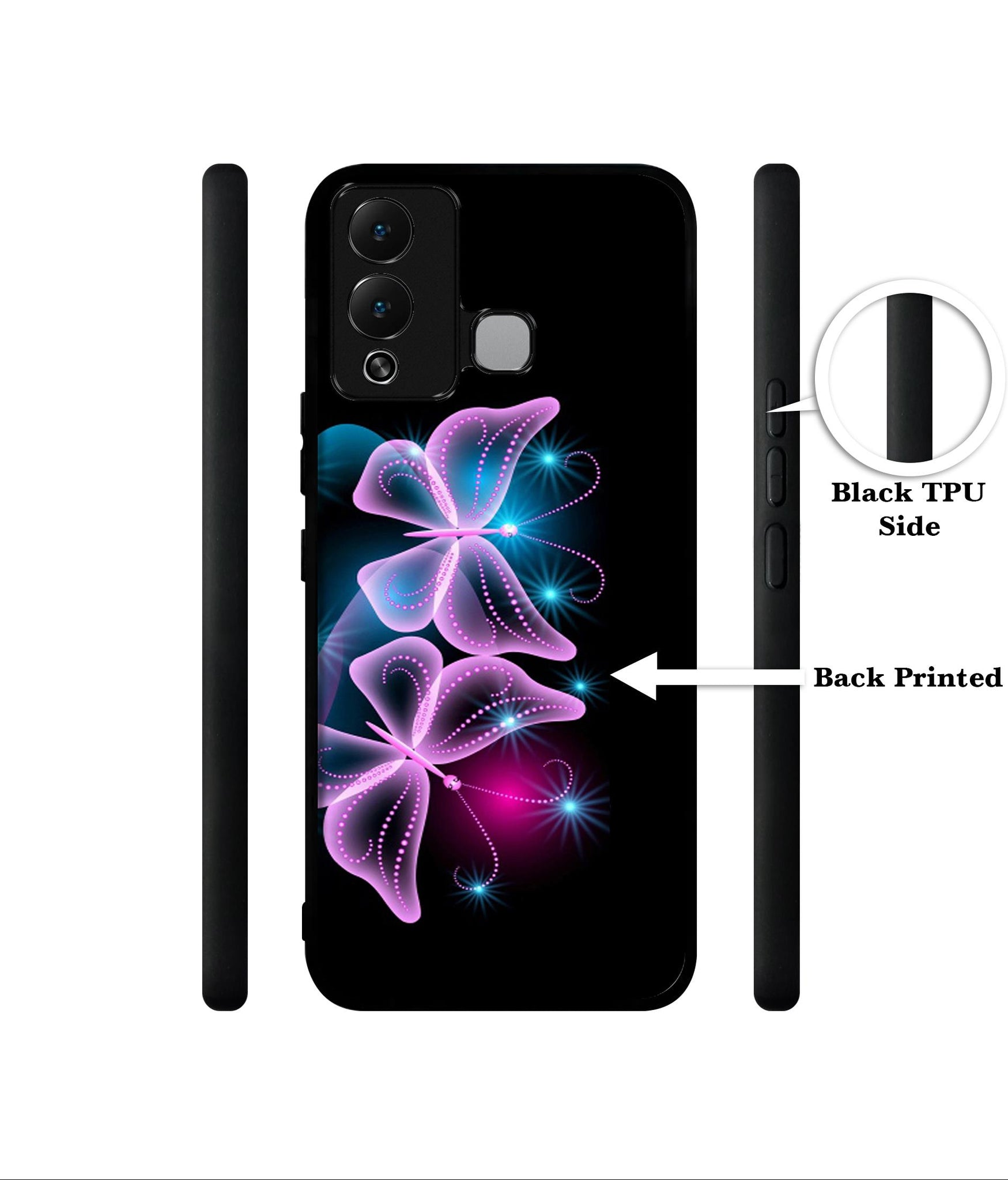 Butterflies Neon Light Designer 2D Printed Back Case Cover for Infinix Hot 12 Play 4G