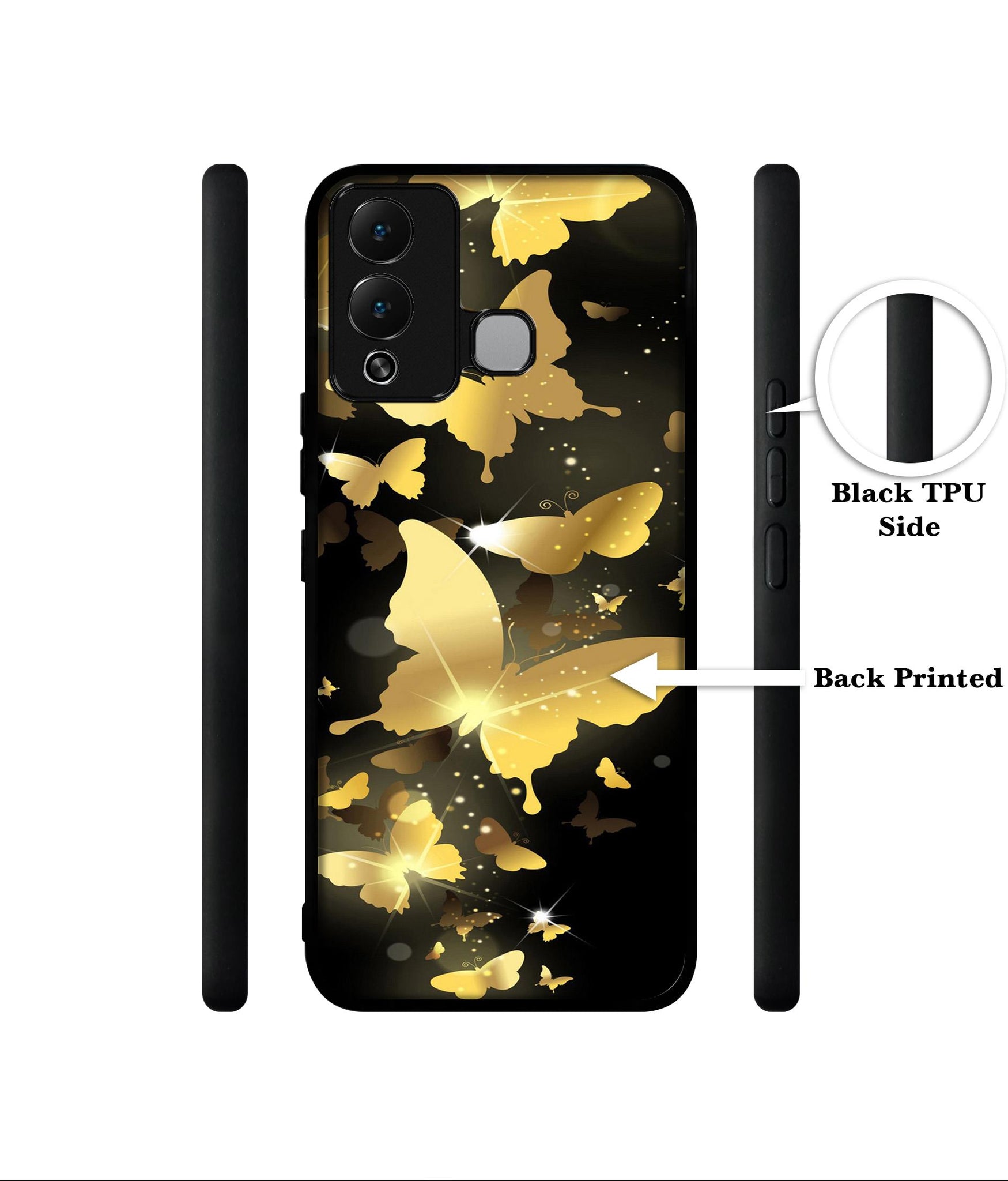 Golden Butterfly Pattern Designer 2D Printed Back Case Cover for Infinix Hot 12 Play 4G