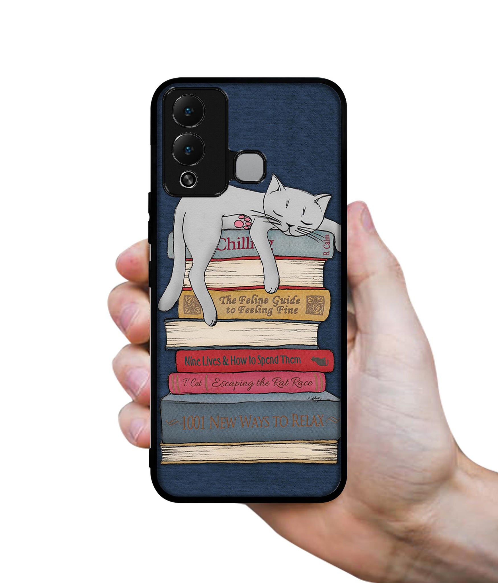 Cat Sleeping On The Books Designer 2D Printed Back Case Cover for Infinix Hot 12 Play 4G