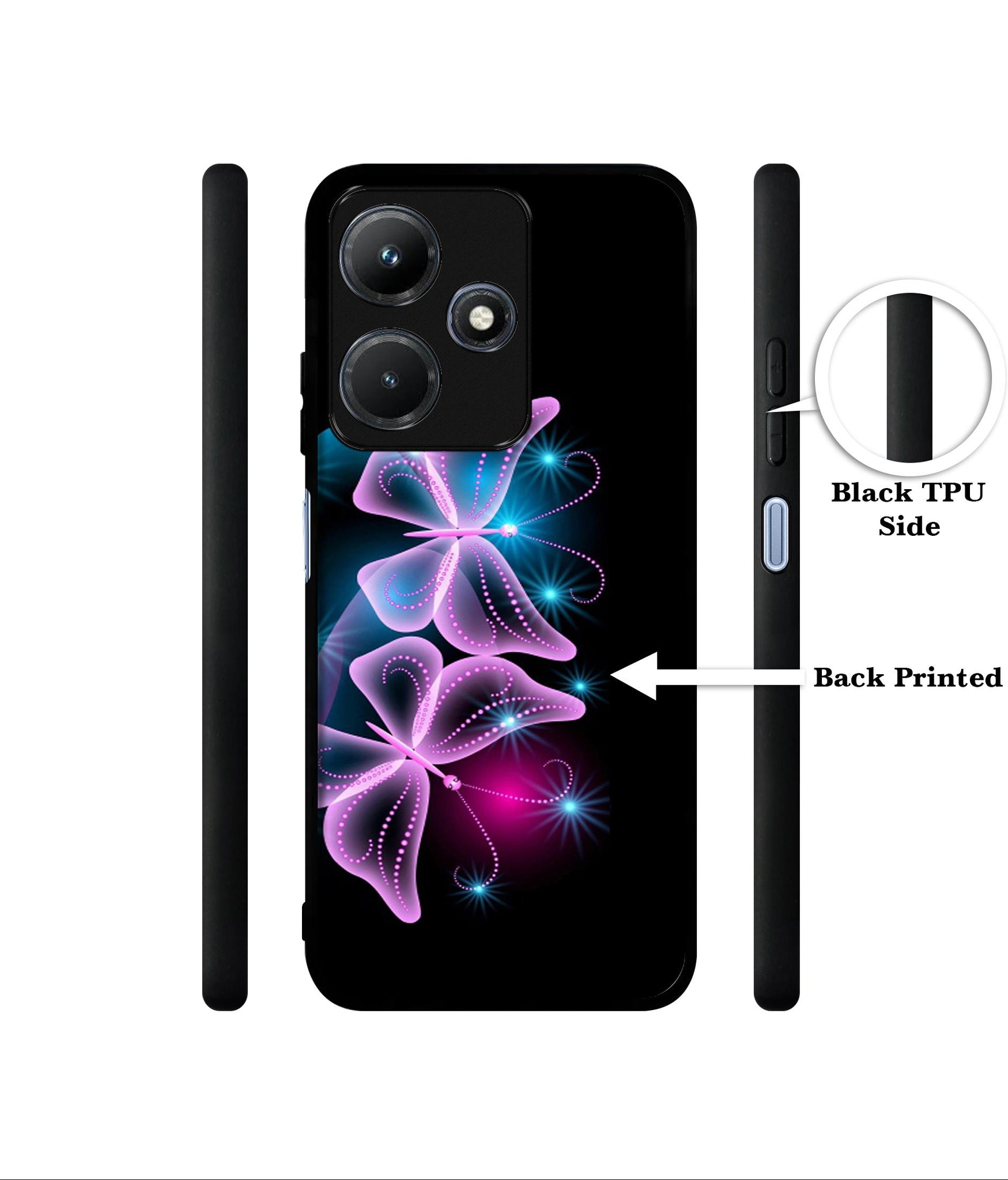 Butterflies Neon Light Designer 2D Printed Back Case Cover for Infinix Hot 30i 4G