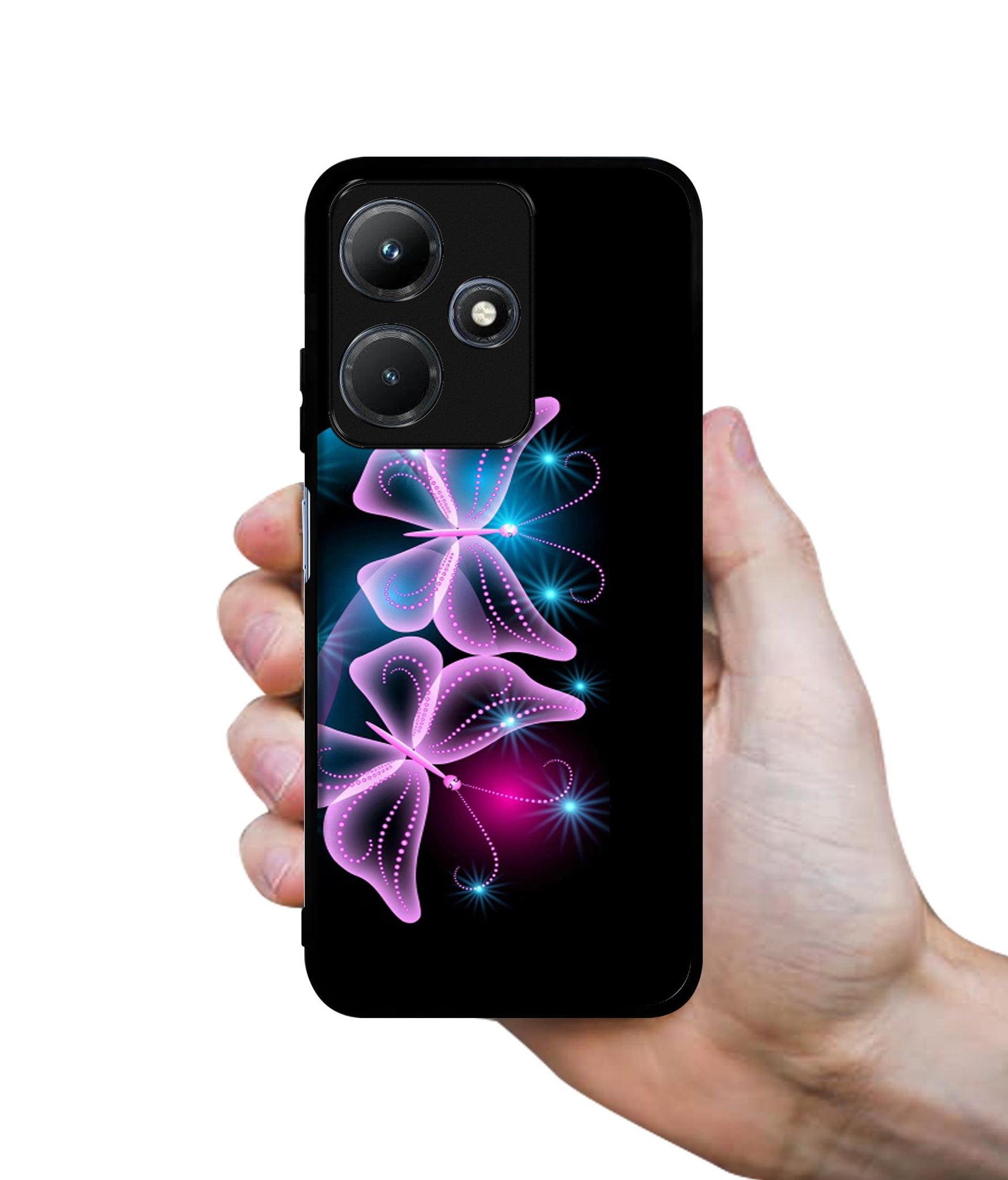 Butterflies Neon Light Designer 2D Printed Back Case Cover for Infinix Hot 30i 4G