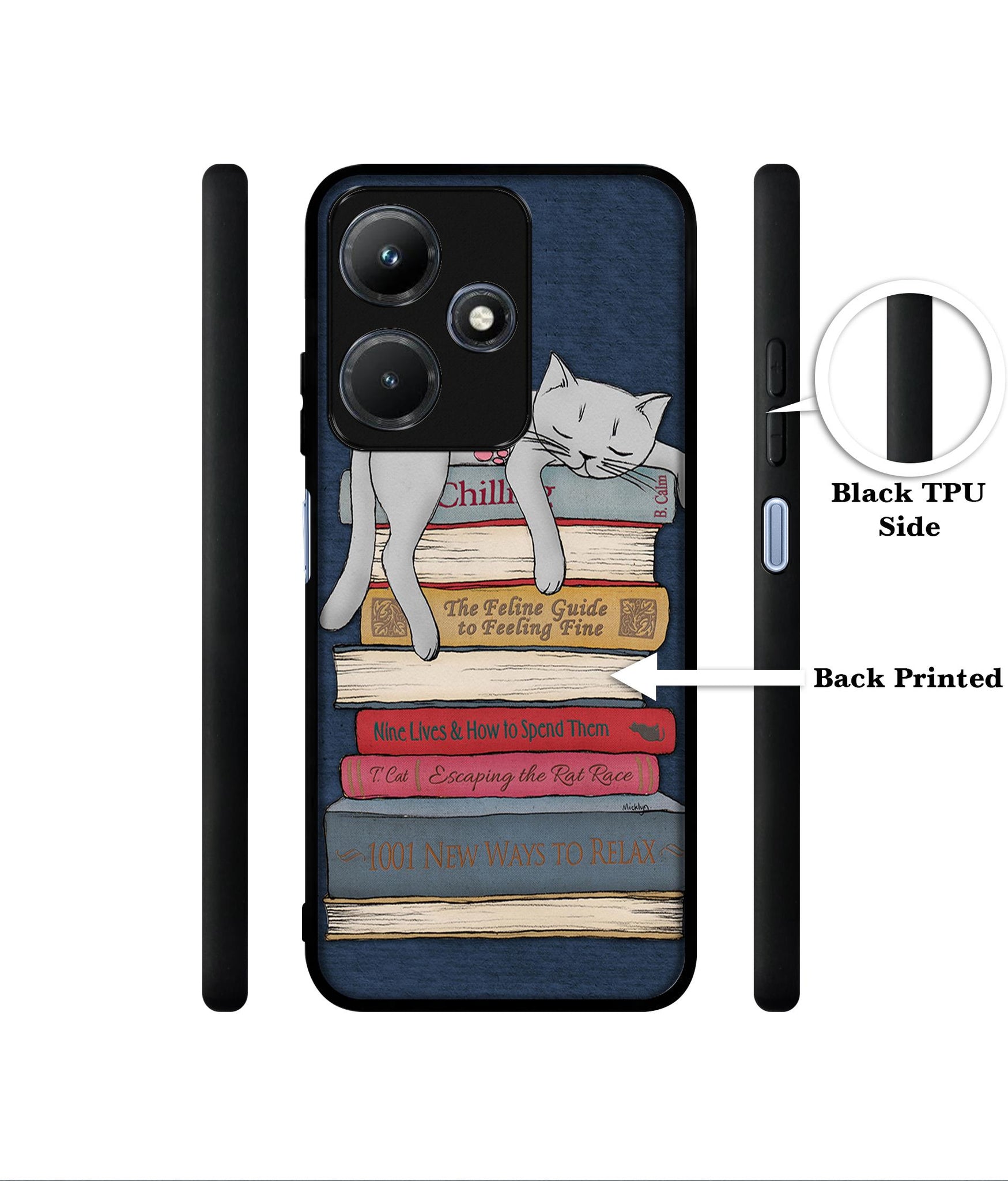 Cat Sleeping On The Books Designer 2D Printed Back Case Cover for Infinix Hot 30i 4G