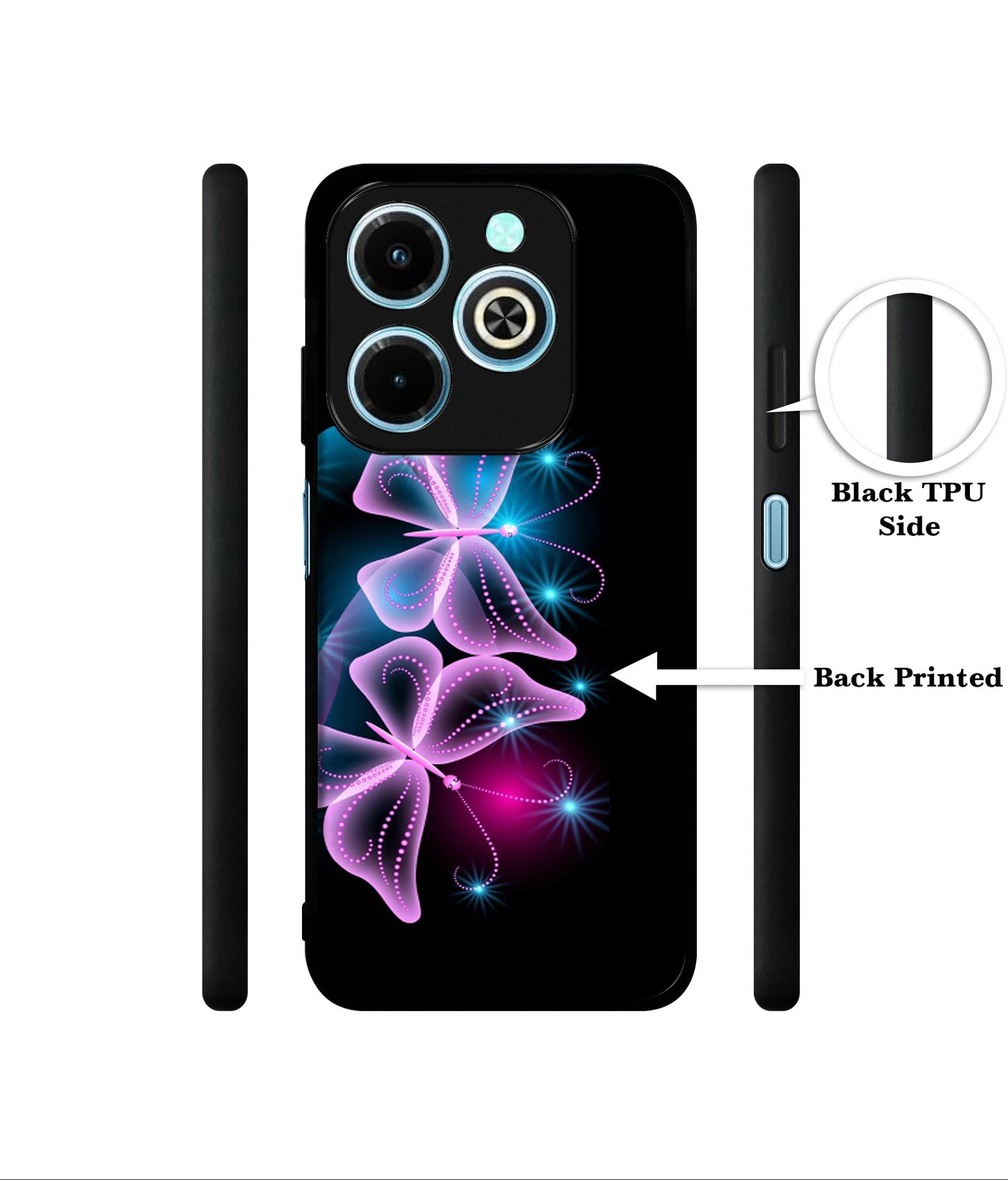 Butterflies Neon Light Designer 2D Printed Back Case Cover for Infinix Hot 40i 4G / Tecno Spark GO (2024) 4G