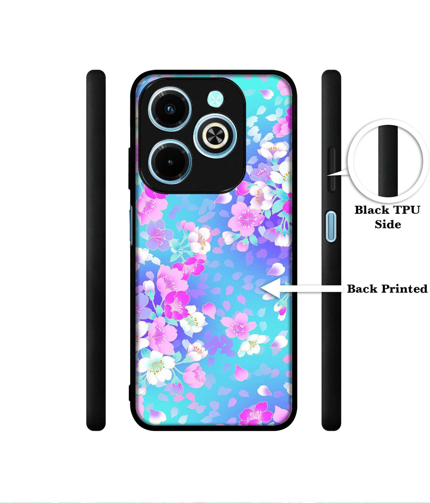Floral Blue Pattern Designer 2D Printed Back Case Cover for Infinix Hot 40i 4G / Tecno Spark GO (2024) 4G