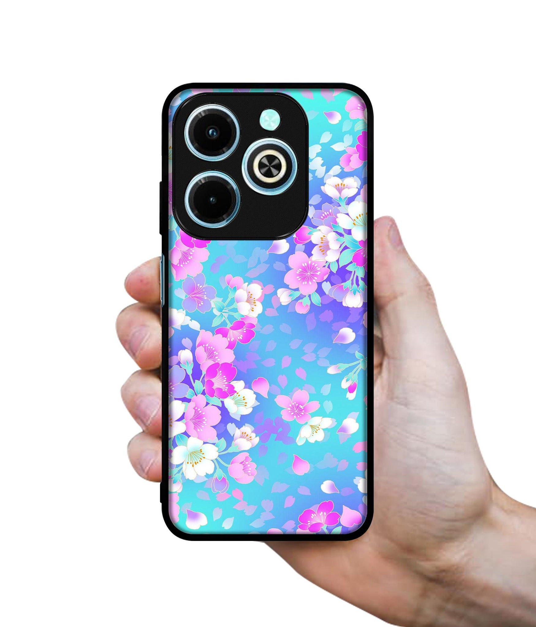 Floral Blue Pattern Designer 2D Printed Back Case Cover for Infinix Hot 40i 4G / Tecno Spark GO (2024) 4G