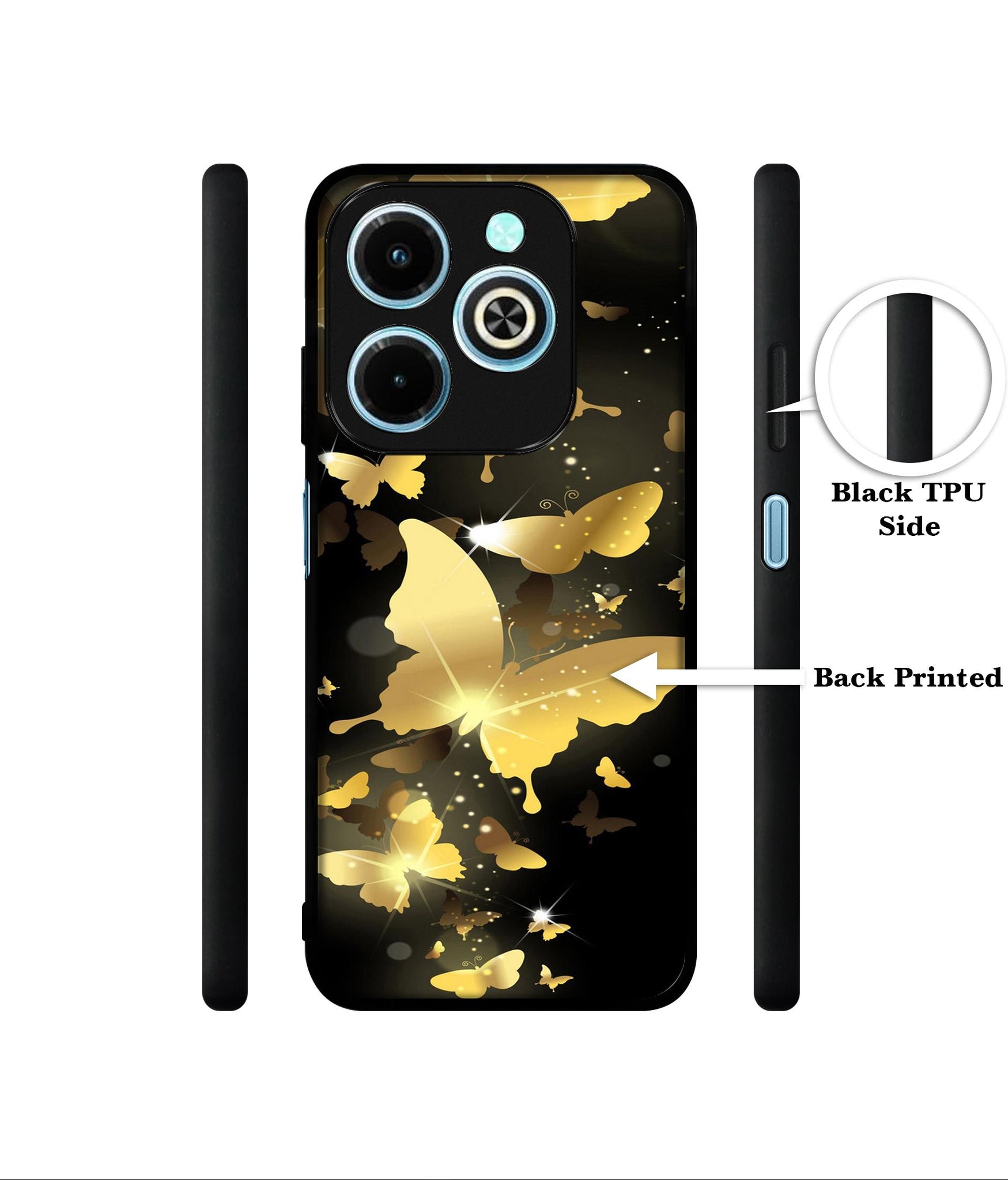 Golden Butterfly Pattern Designer 2D Printed Back Case Cover for Infinix Hot 40i 4G / Tecno Spark GO (2024) 4G