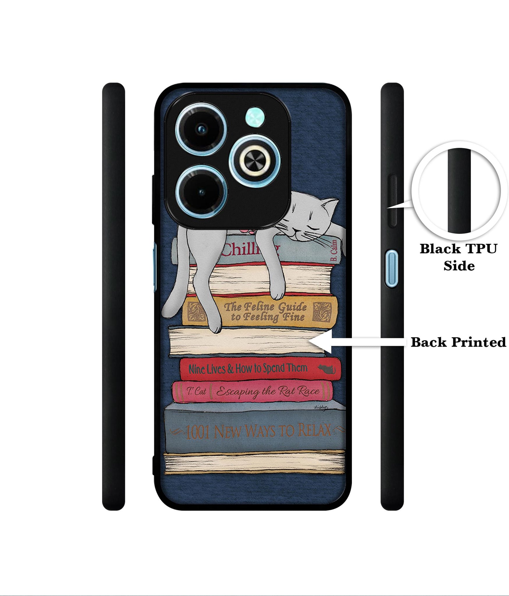 Cat Sleeping On The Books Designer 2D Printed Back Case Cover for Infinix Hot 40i 4G / Tecno Spark GO (2024) 4G