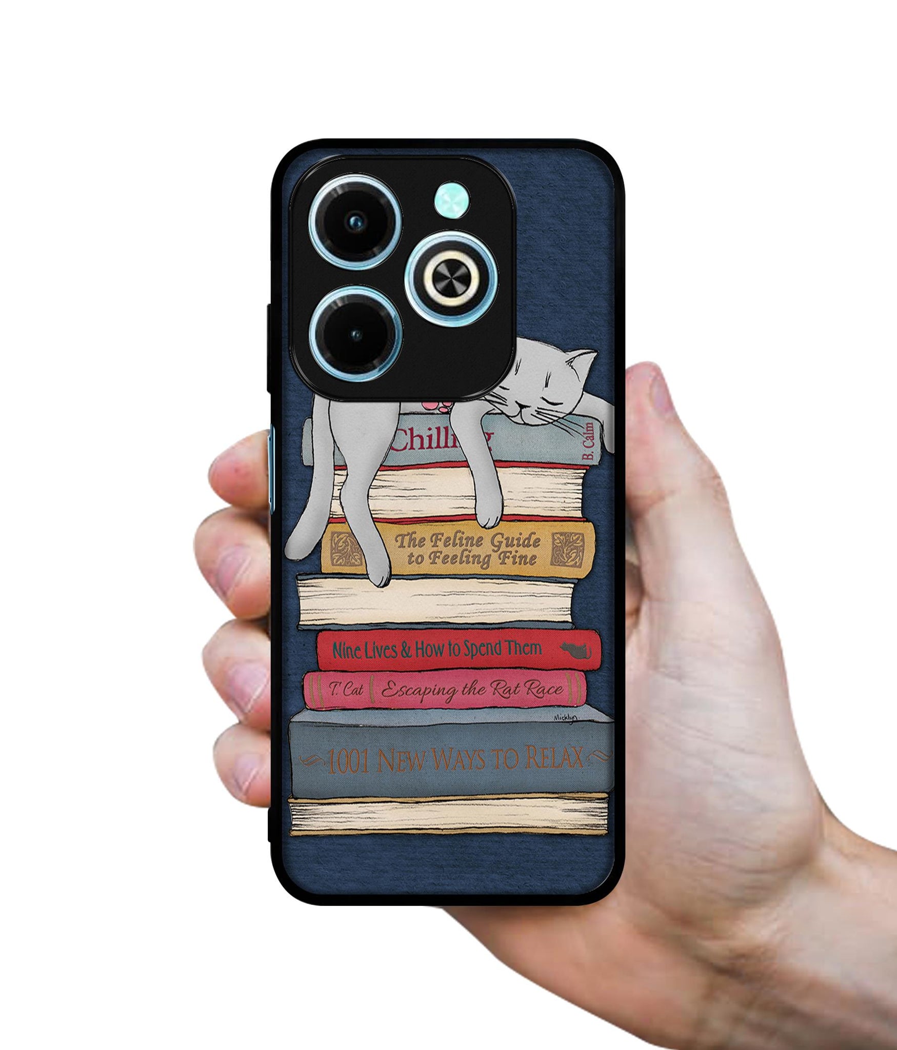 Cat Sleeping On The Books Designer 2D Printed Back Case Cover for Infinix Hot 40i 4G / Tecno Spark GO (2024) 4G