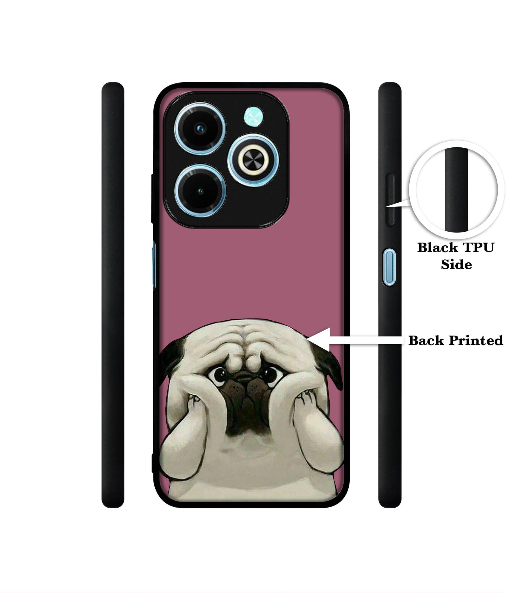 Cute Pug Holding Big Cheeks Designer 2D Printed Back Case Cover for Infinix Hot 40i 4G / Tecno Spark GO (2024) 4G