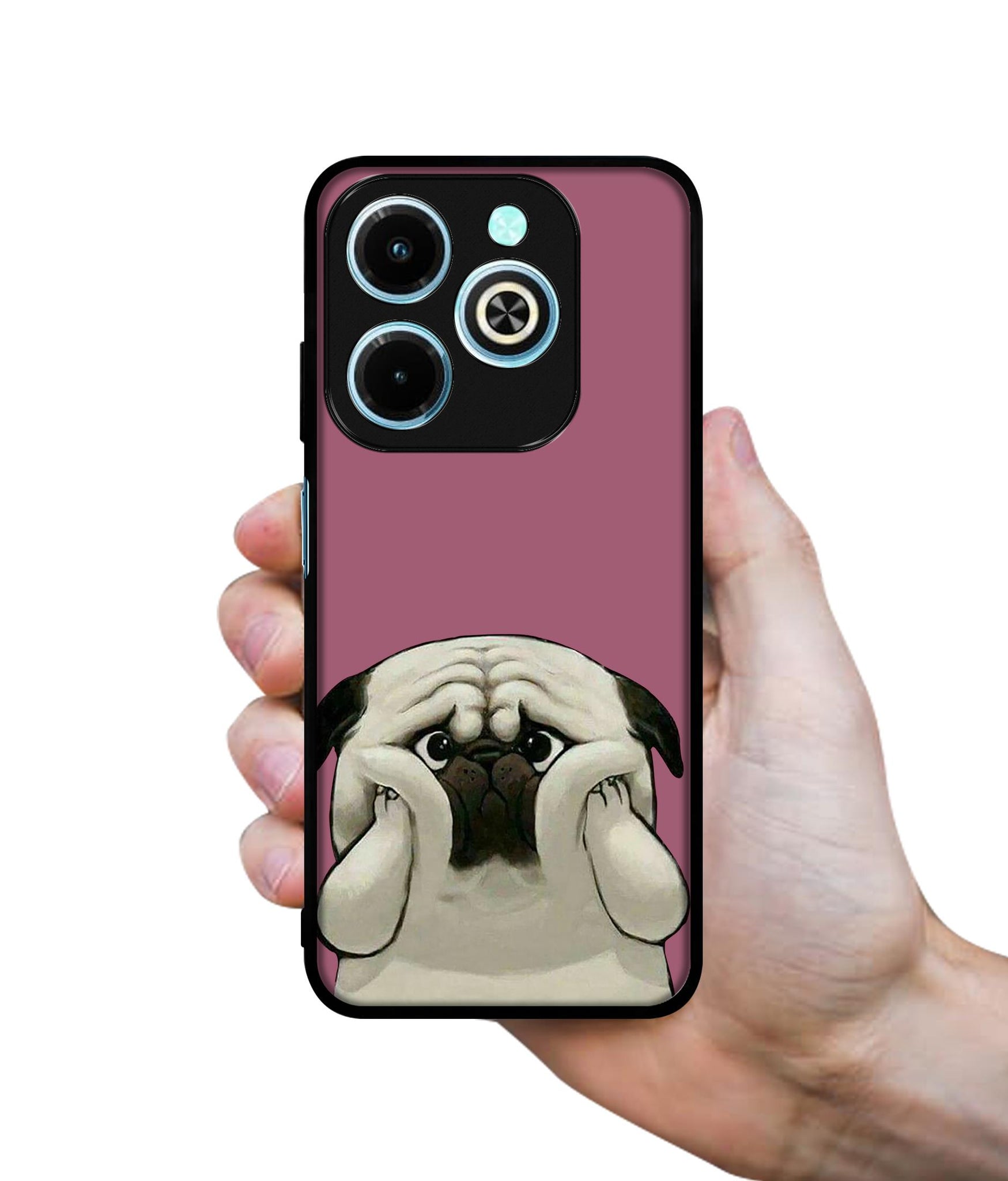 Cute Pug Holding Big Cheeks Designer 2D Printed Back Case Cover for Infinix Hot 40i 4G / Tecno Spark GO (2024) 4G