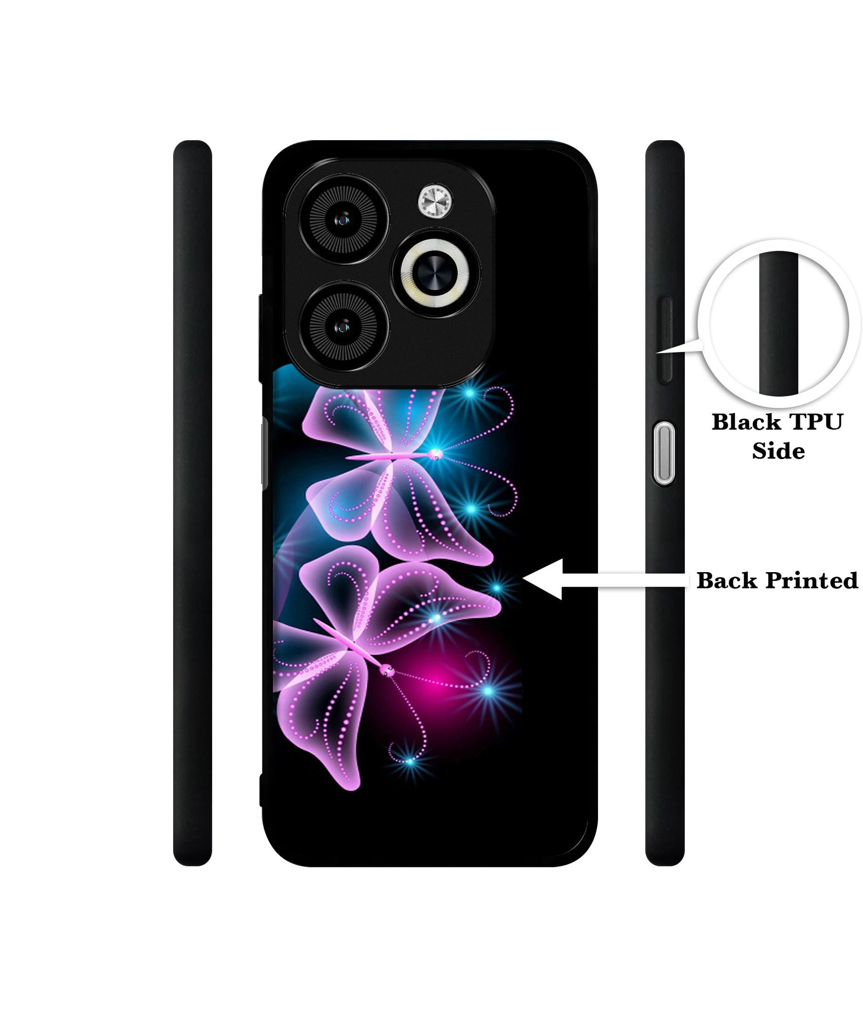 Butterflies Neon Light Designer 2D Printed Back Case Cover for Infinix Smart 8 / Smart 8 HD / Spark 20 / 20C / Itel P55 4G