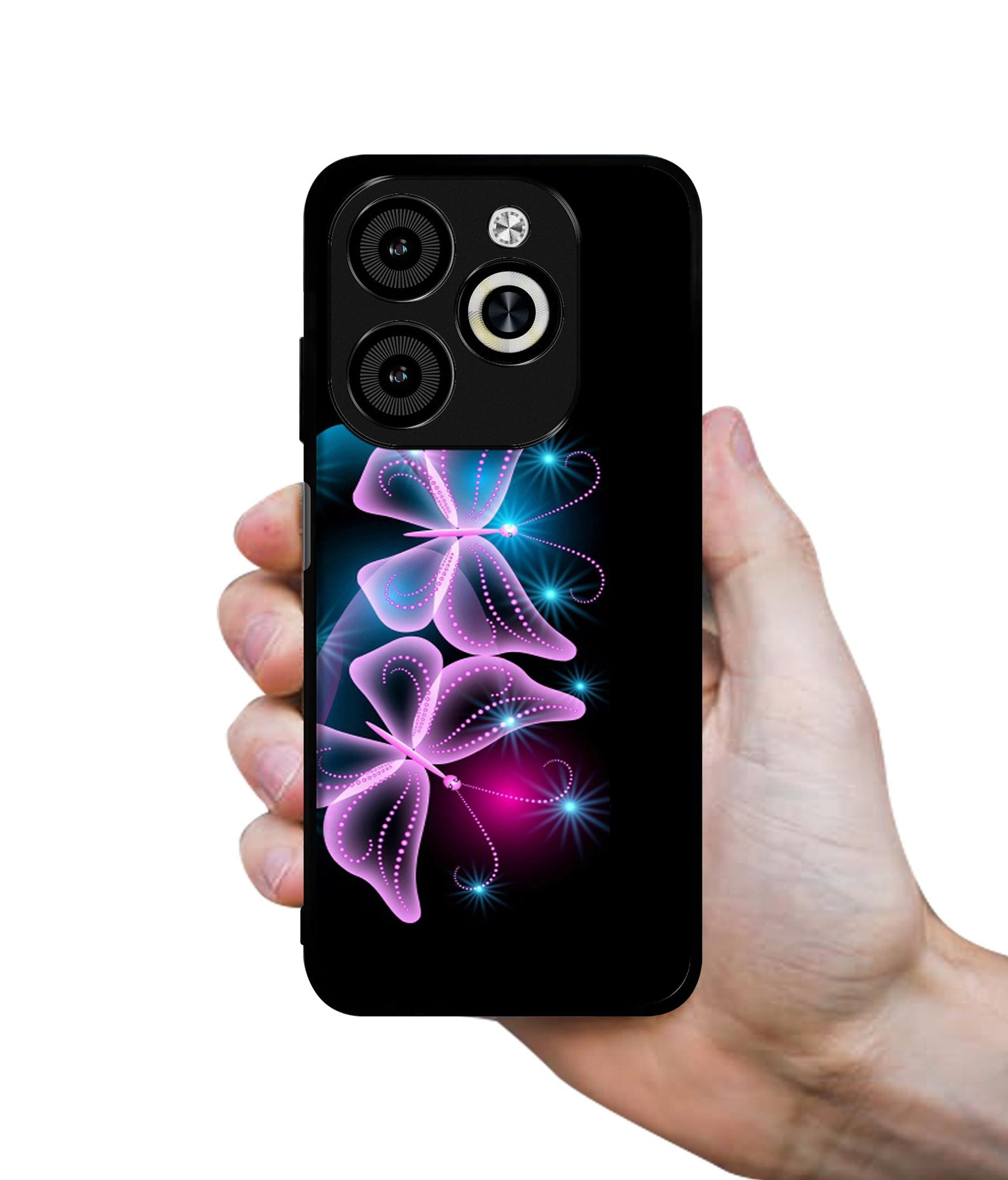 Butterflies Neon Light Designer 2D Printed Back Case Cover for Infinix Smart 8 / Smart 8 HD / Spark 20 / 20C / Itel P55 4G