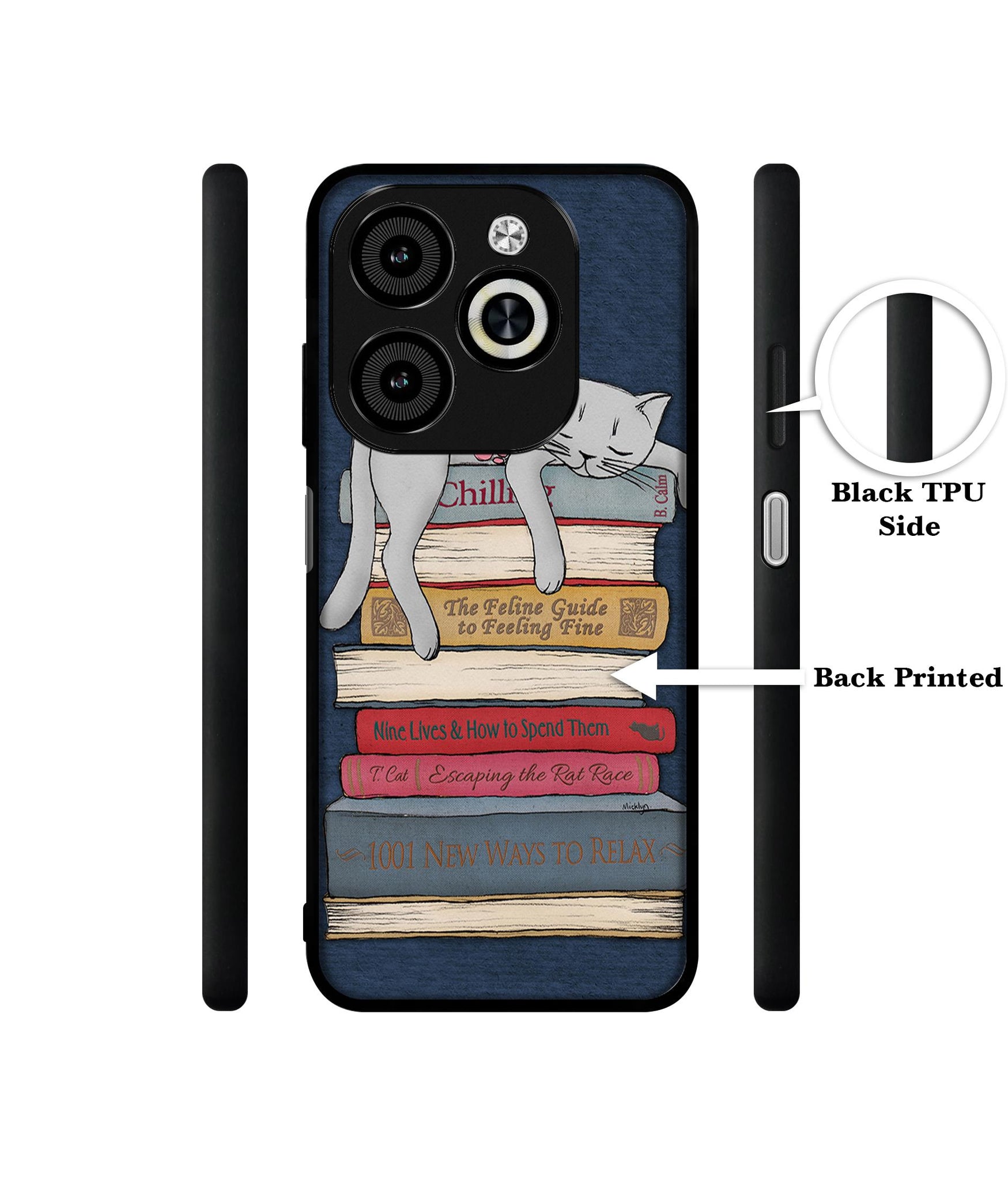 Cat Sleeping On The Books Designer 2D Printed Back Case Cover for Infinix Smart 8 / Smart 8 HD / Spark 20 / 20C / Itel P55 4G