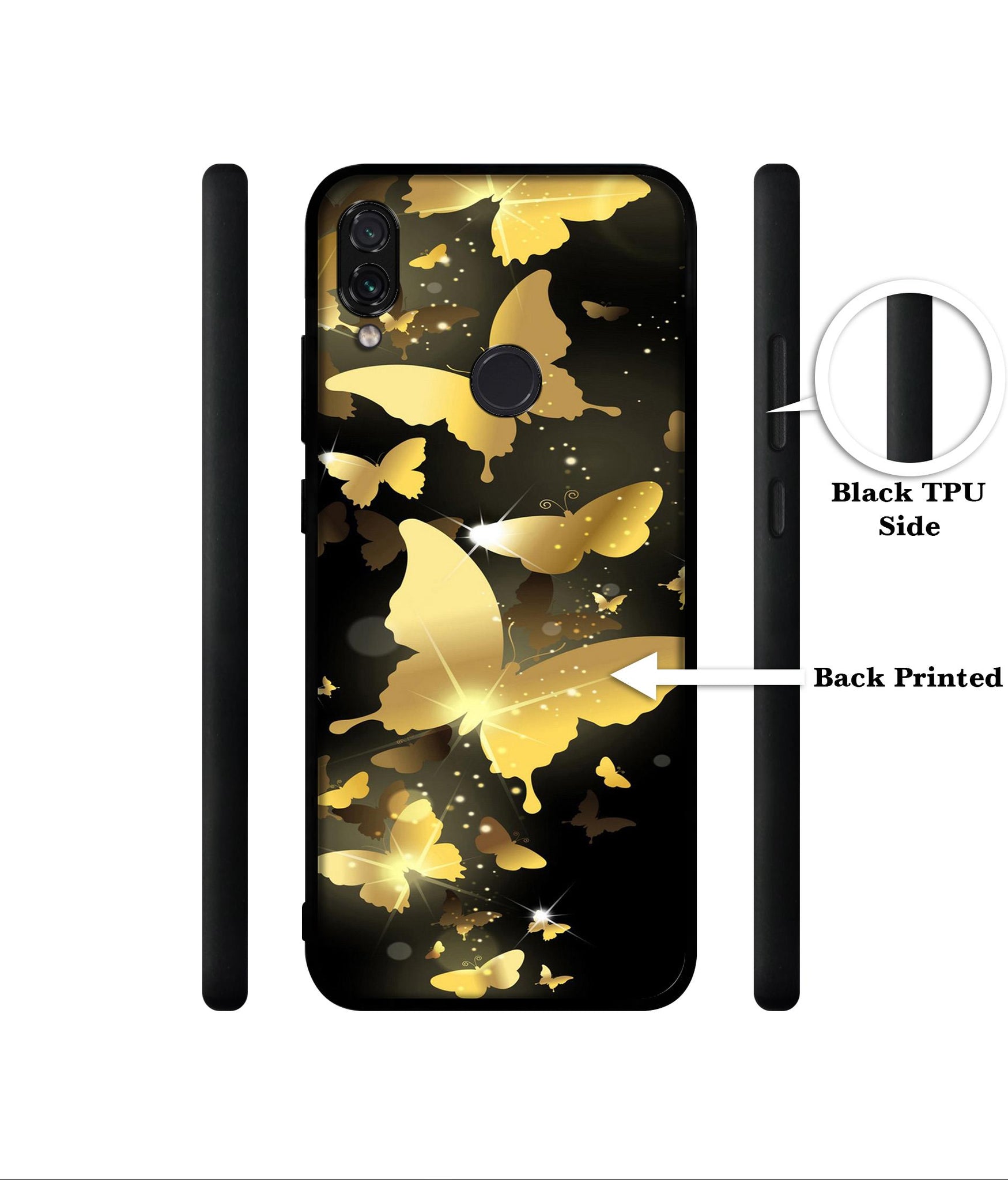 Golden Butterfly Pattern Designer 2D Printed Back Case Cover for Mi Redmi Note 7 4G / Note 7 Pro 4G / Note 7S 4G