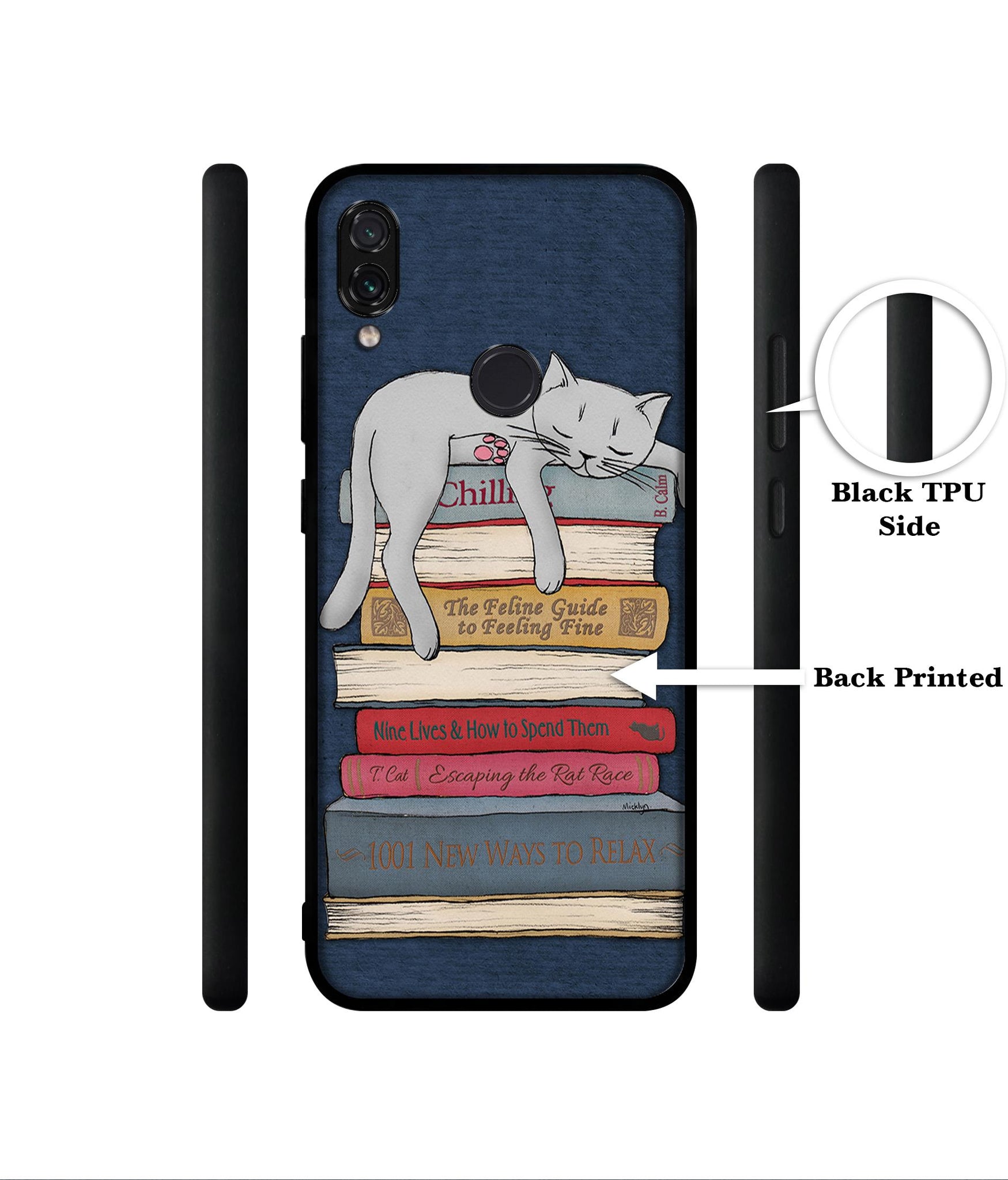 Cat Sleeping On The Books Designer 2D Printed Back Case Cover for Mi Redmi Note 7 4G / Note 7 Pro 4G / Note 7S 4G