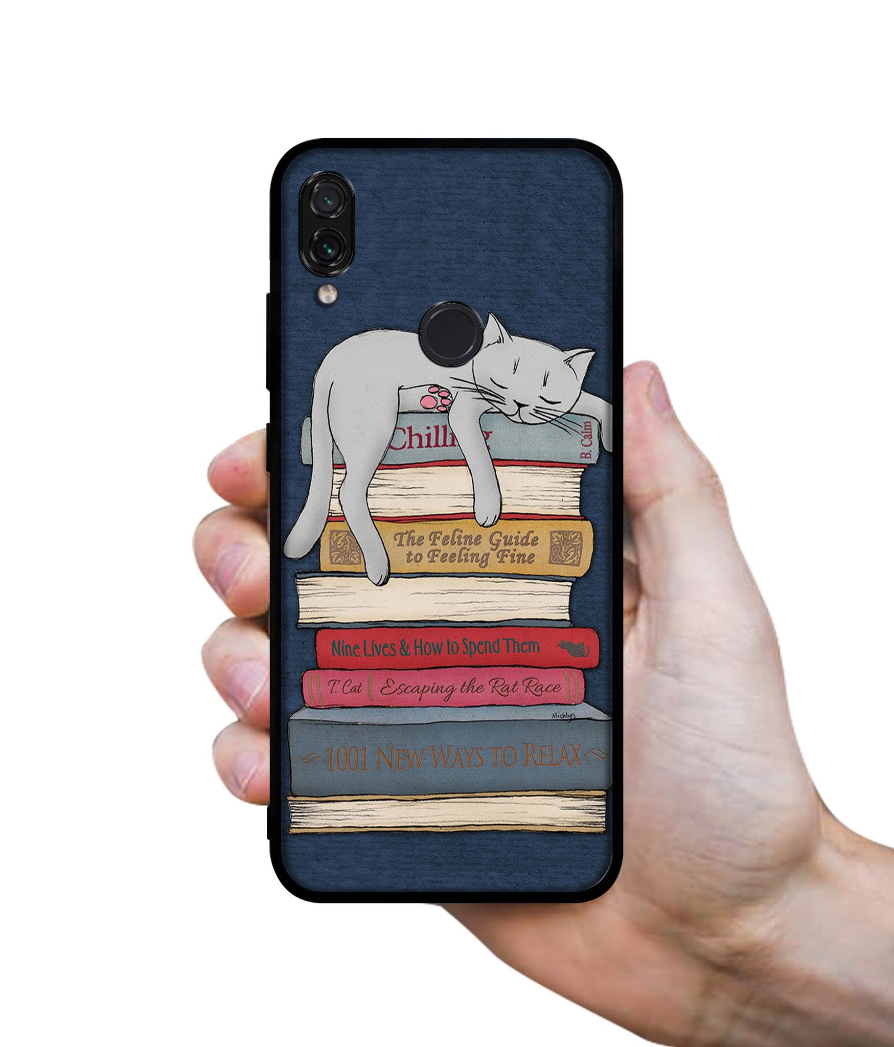 Cat Sleeping On The Books Designer 2D Printed Back Case Cover for Mi Redmi Note 7 4G / Note 7 Pro 4G / Note 7S 4G