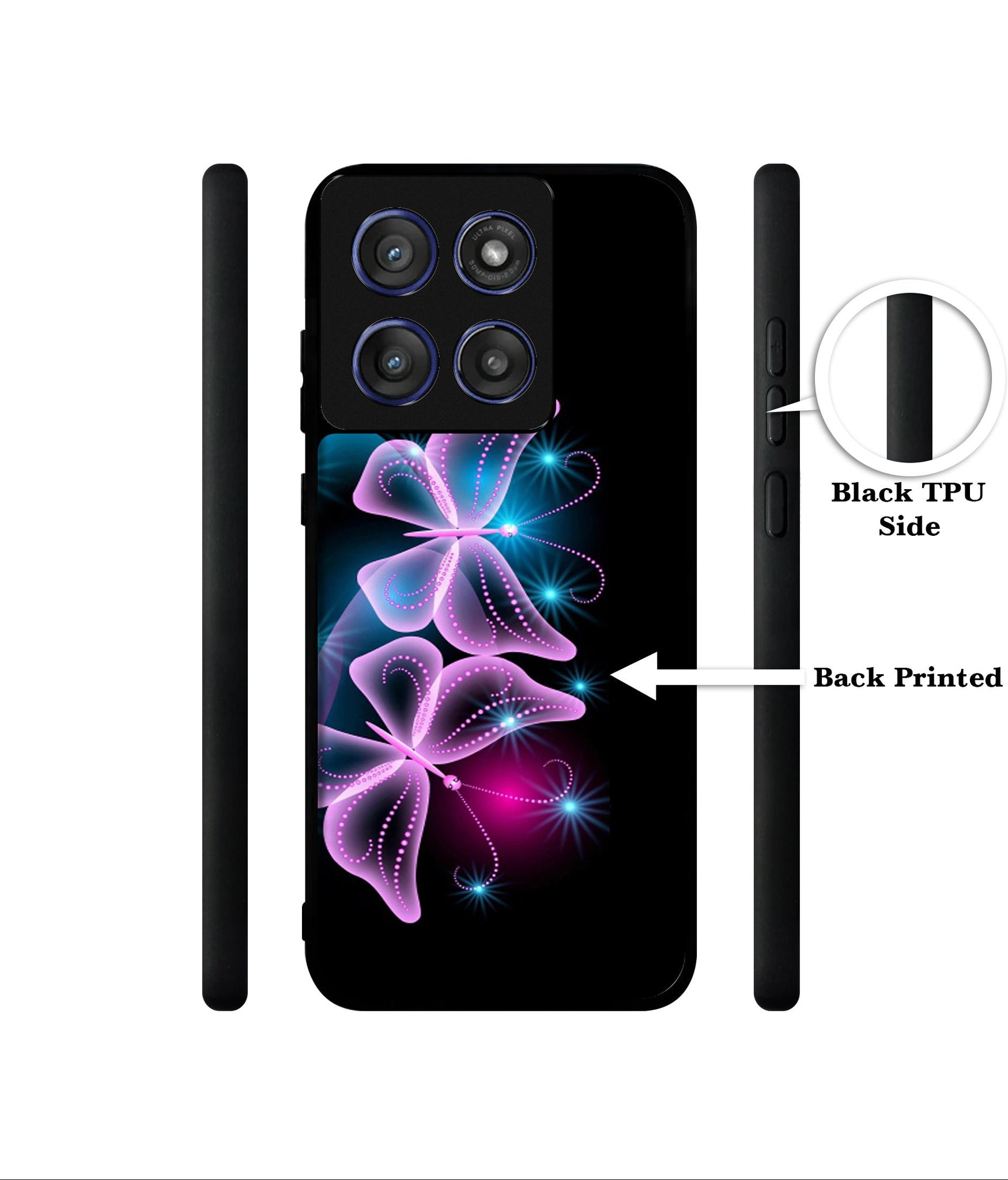 Butterflies Neon Light Designer 2D Printed Back Case Cover for Motorola Edge 60 Stylus 5G