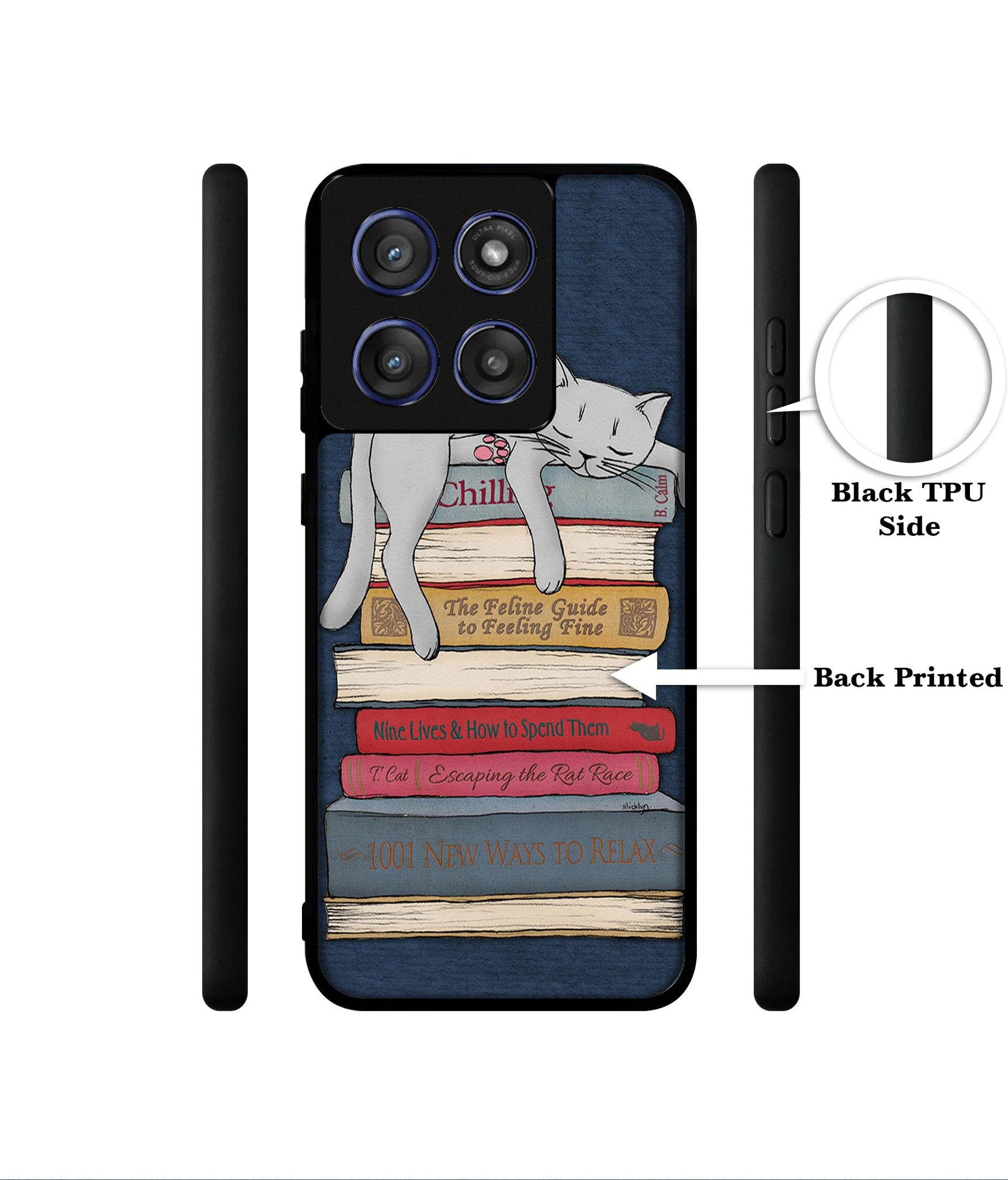 Cat Sleeping On The Books Designer 2D Printed Back Case Cover for Motorola Edge 60 Stylus 5G