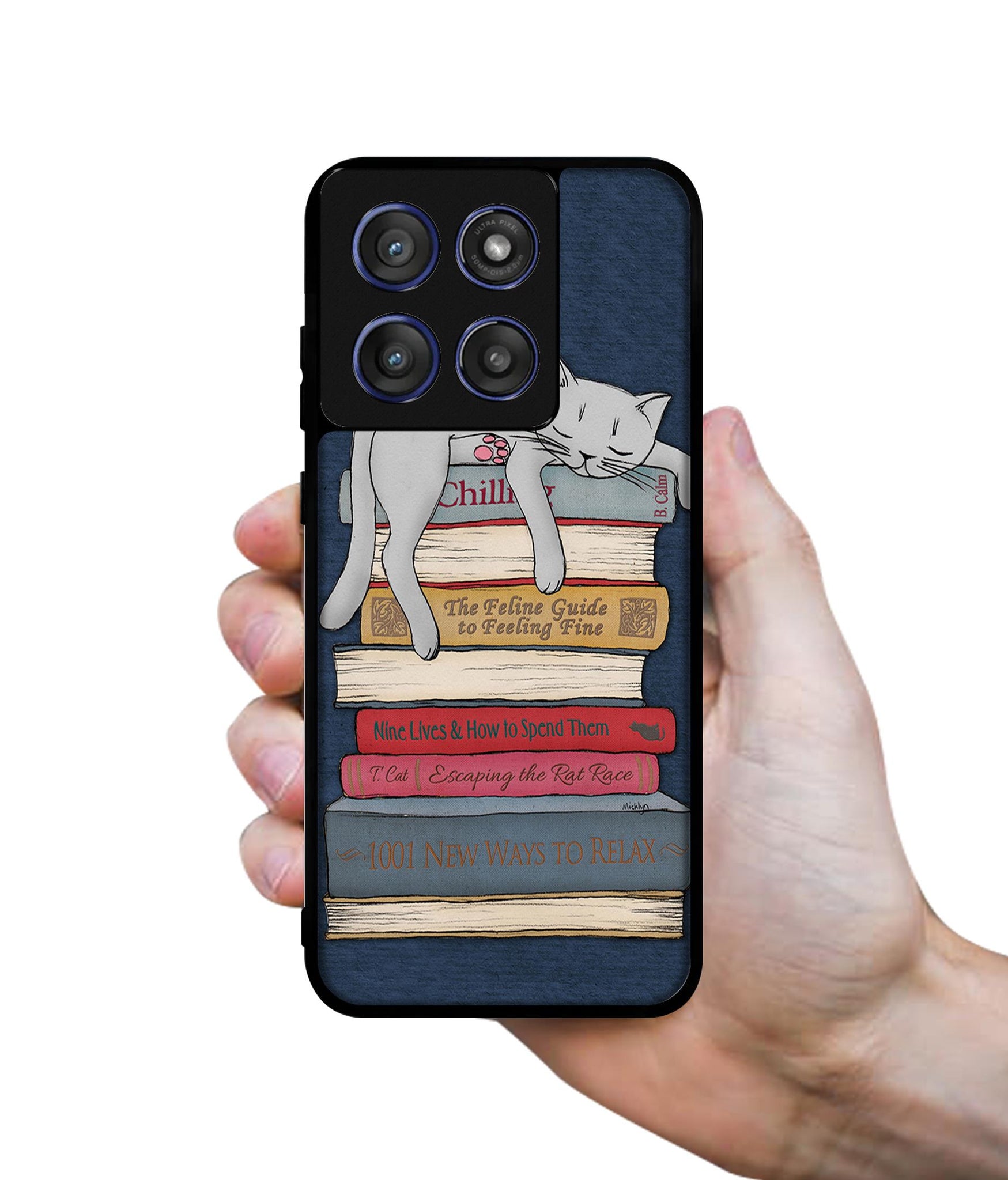 Cat Sleeping On The Books Designer 2D Printed Back Case Cover for Motorola Edge 60 Stylus 5G