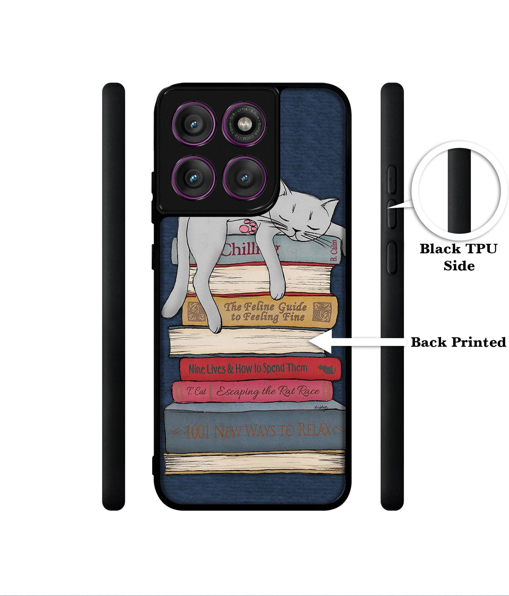 Cat Sleeping On The Books Designer 2D Printed Back Case Cover for Motorola Moto Edge 60 Pro 5G