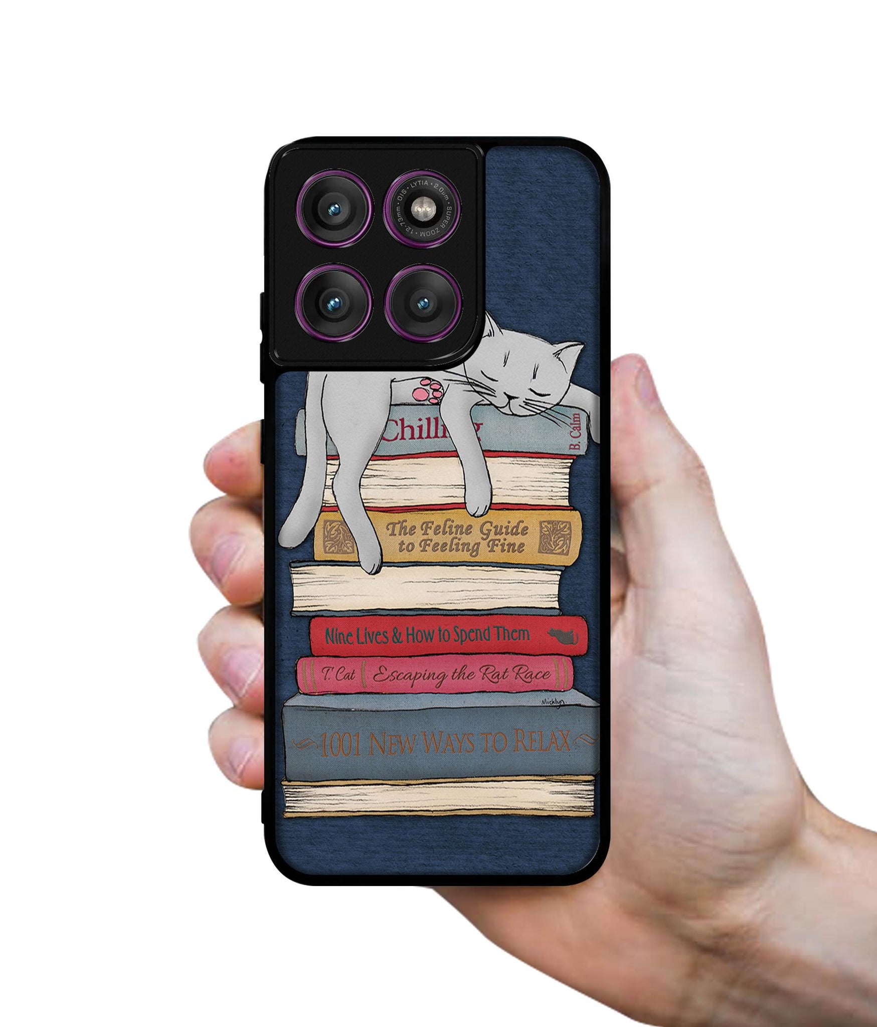 Cat Sleeping On The Books Designer 2D Printed Back Case Cover for Motorola Moto Edge 60 Pro 5G