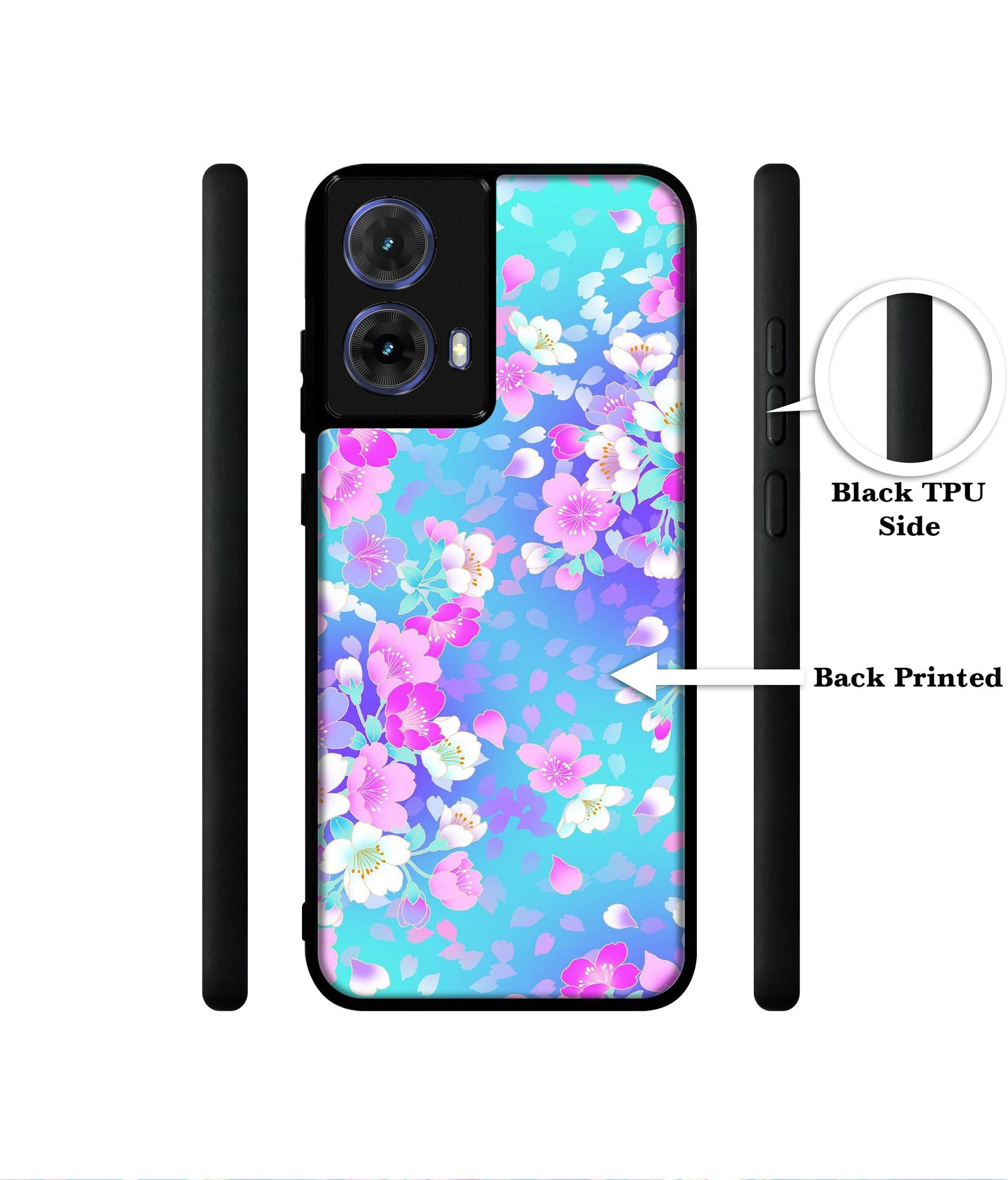 Floral Blue Pattern Designer 2D Printed Back Case Cover for Motorola Moto G85 5G