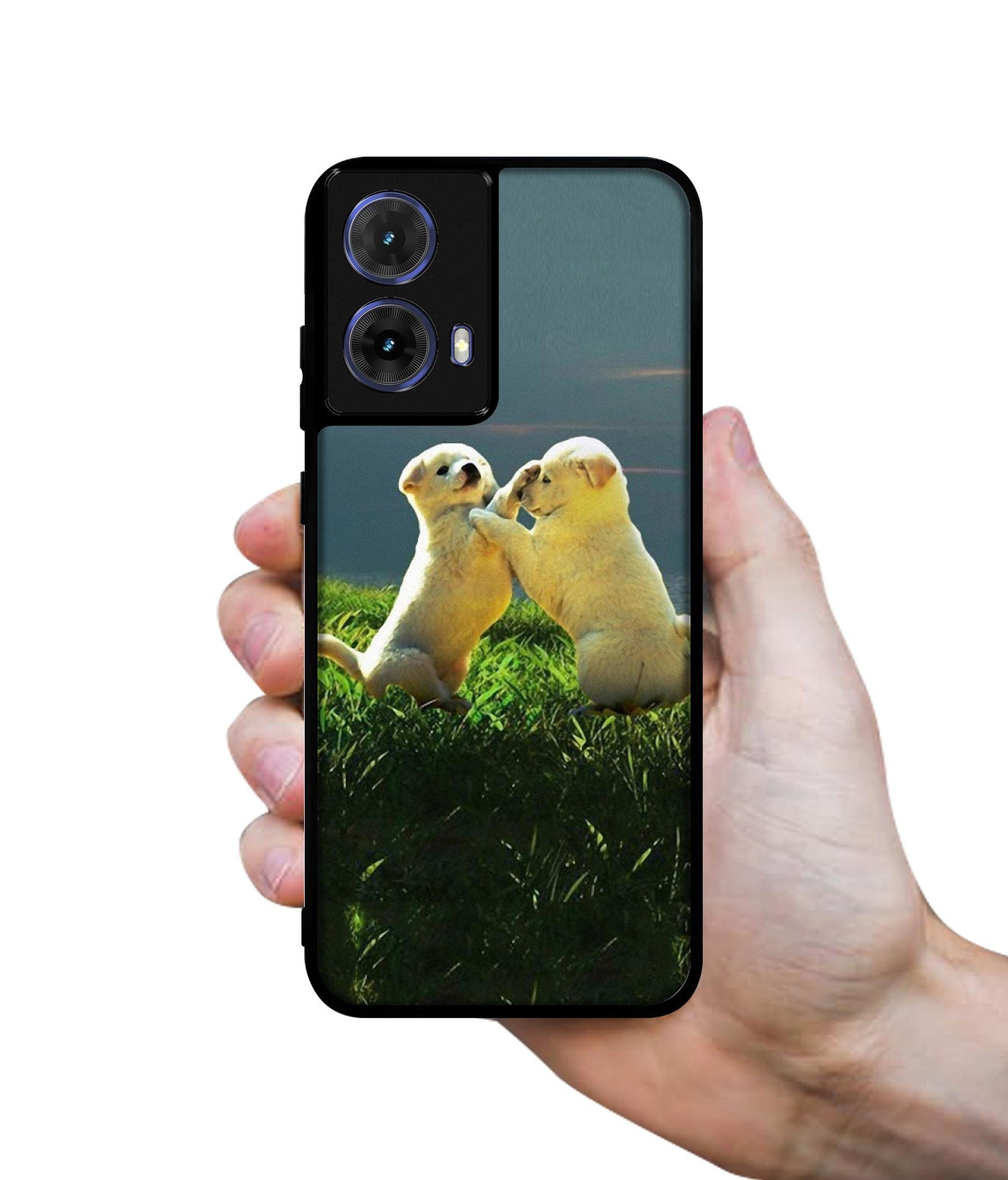 Puppy Couple Sunset Designer 2D Printed Back Case Cover for Motorola Moto G85 5G