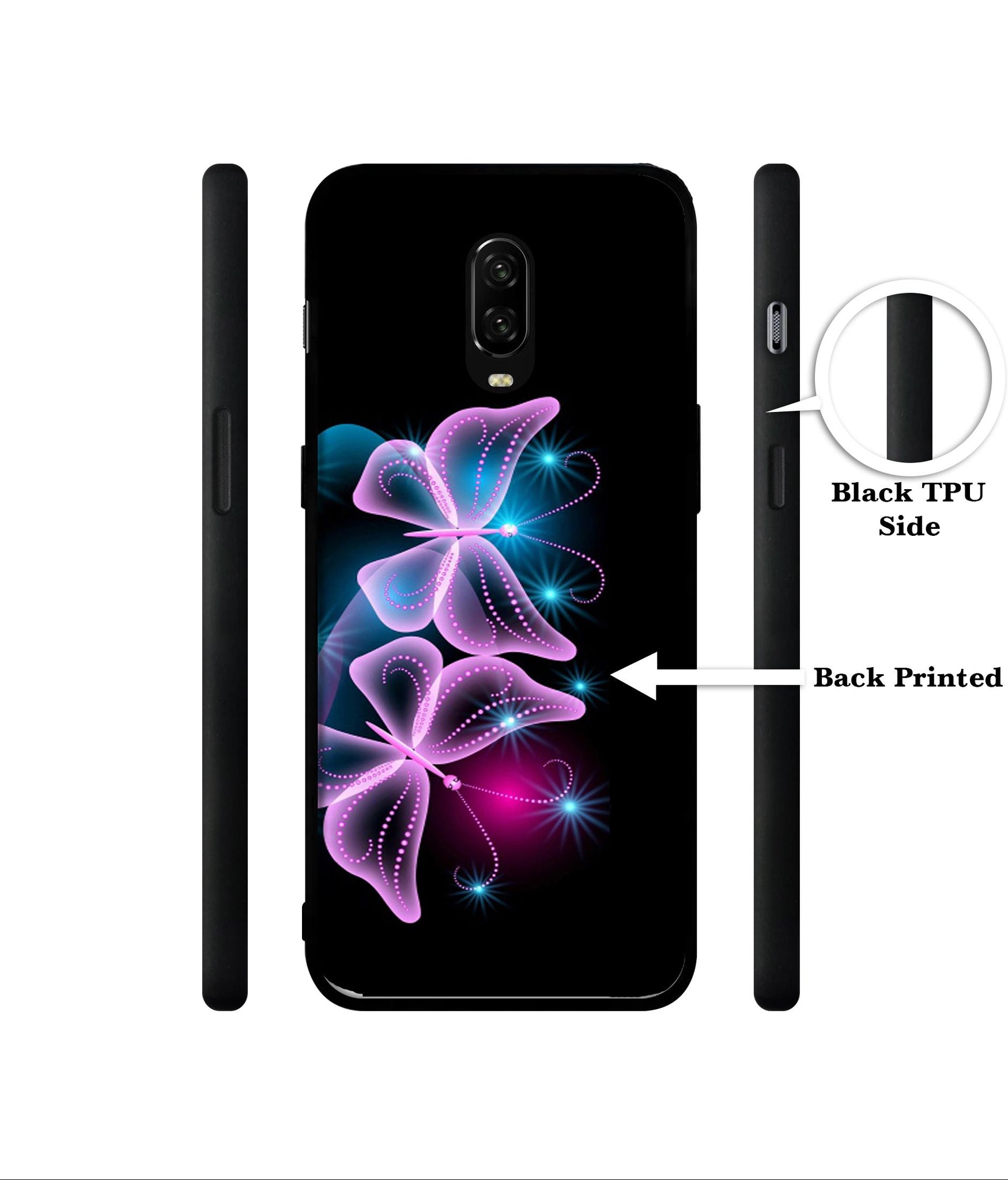 Butterflies Neon Light Designer 2D Printed Back Case Cover for OnePlus 7 4G / 6T 4G