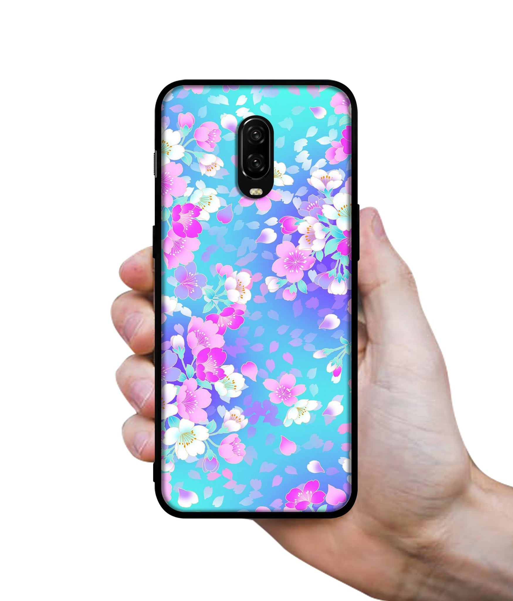 Floral Blue Pattern Designer 2D Printed Back Case Cover for OnePlus 7 4G / 6T 4G