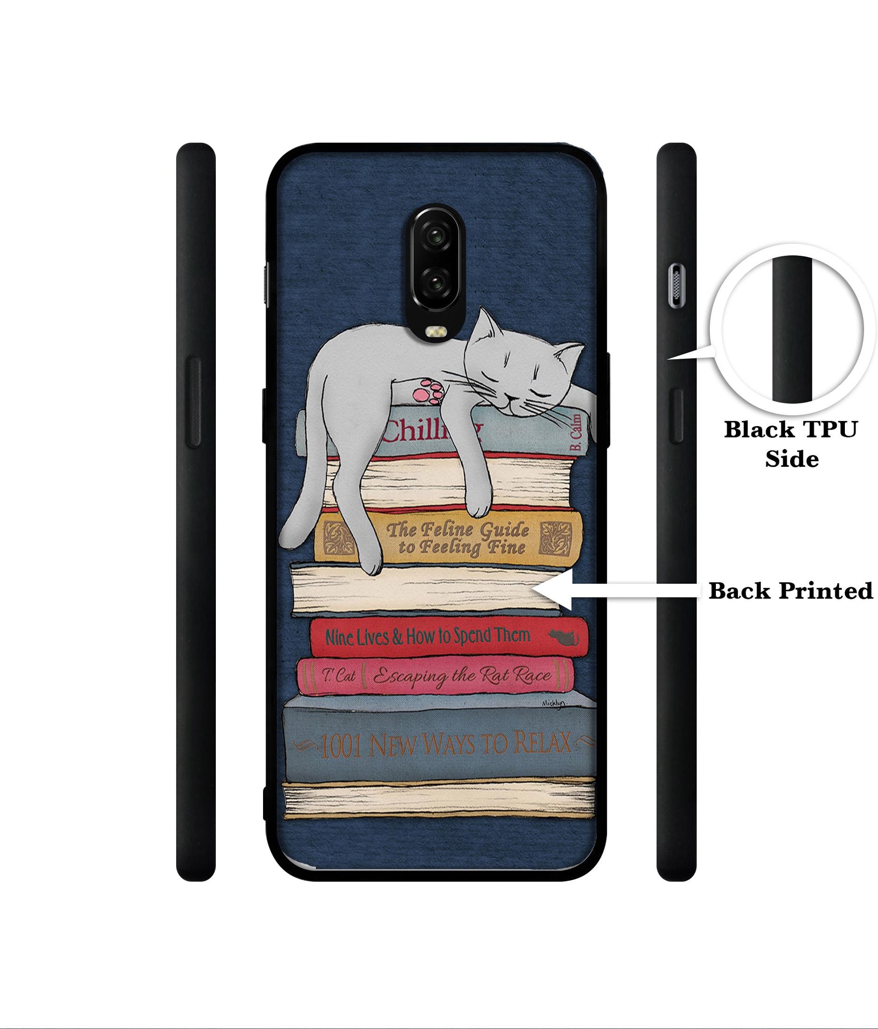 Cat Sleeping On The Books Designer 2D Printed Back Case Cover for OnePlus 7 4G / 6T 4G