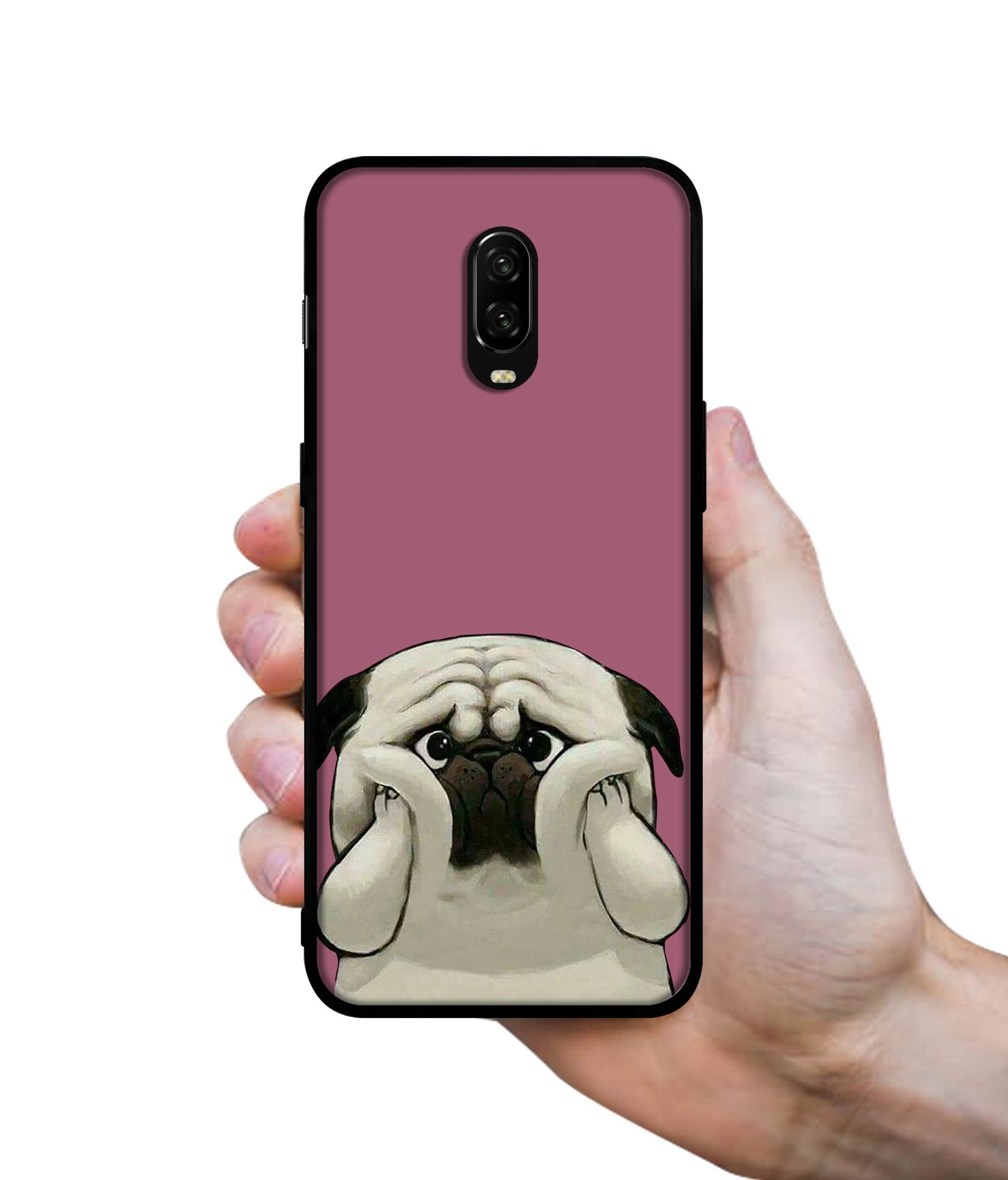 Cute Pug Holding Big Cheeks Designer 2D Printed Back Case Cover for OnePlus 7 4G / 6T 4G