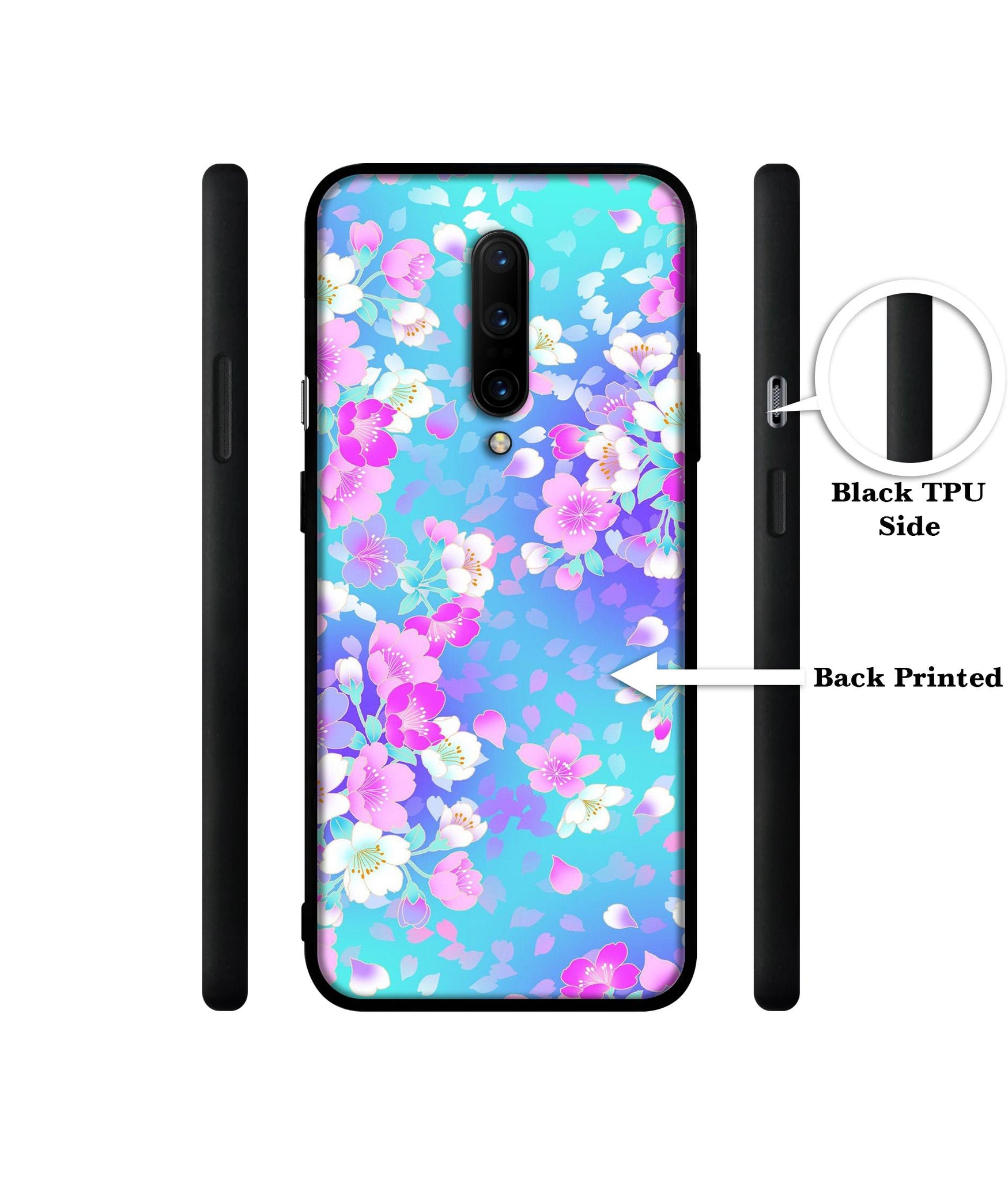 Floral Blue Pattern Designer 2D Printed Back Case Cover for OnePlus 7 Pro 4G
