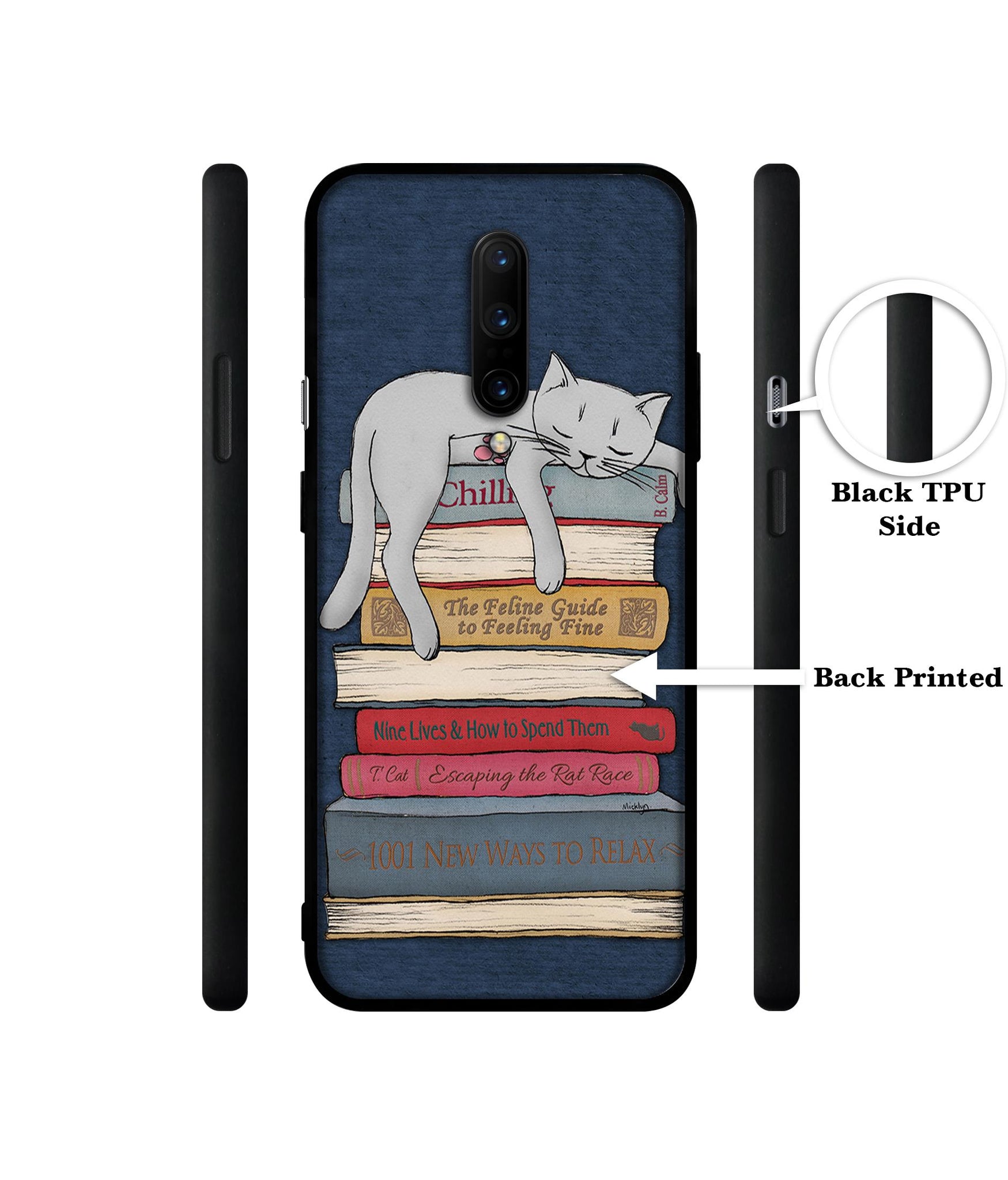 Cat Sleeping On The Books Designer 2D Printed Back Case Cover for OnePlus 7 Pro 4G