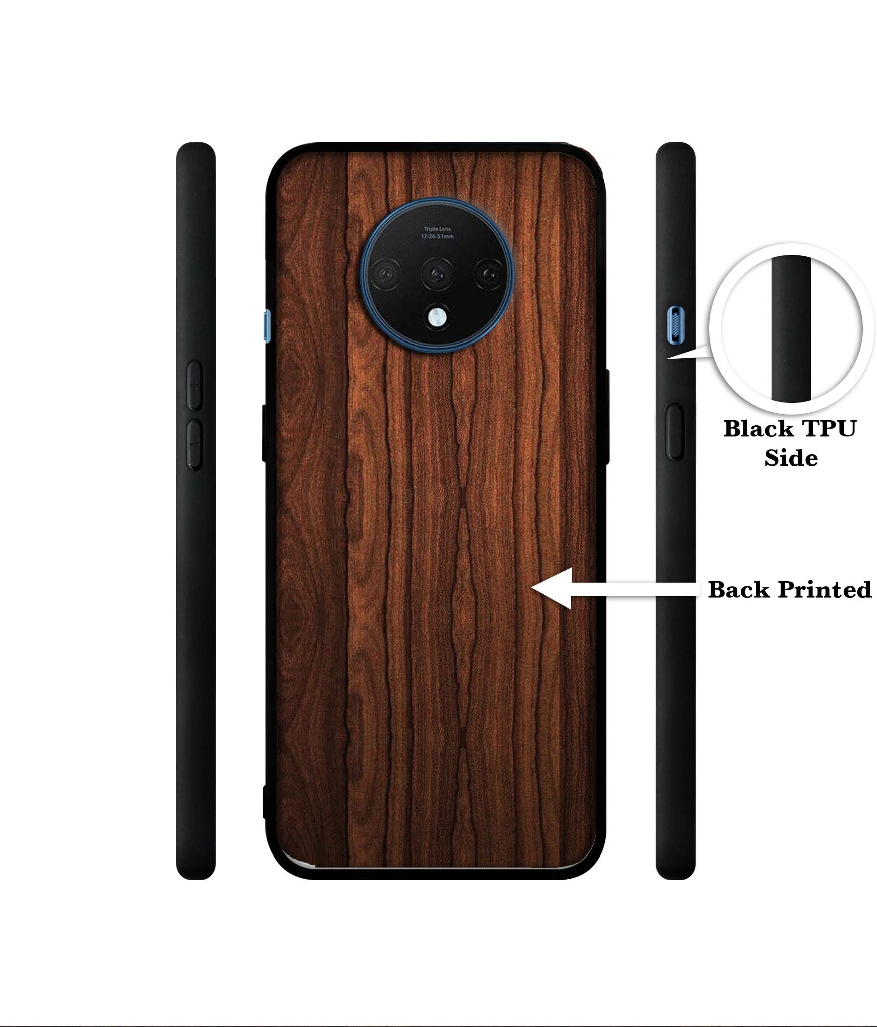 Brown Wooden Texture Designer 2D Printed Back Case Cover for OnePlus 7T 4G