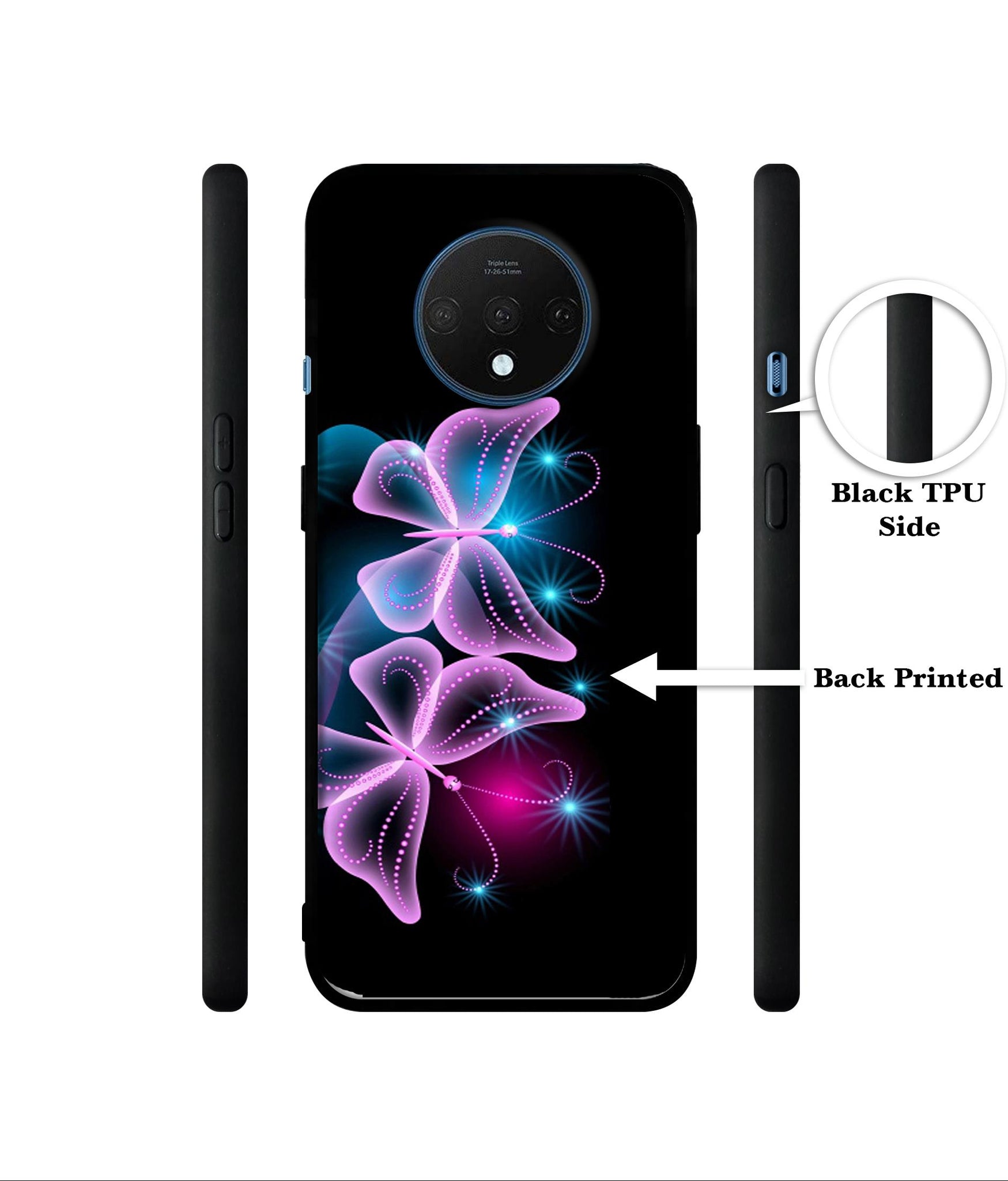 Butterflies Neon Light Designer 2D Printed Back Case Cover for OnePlus 7T 4G