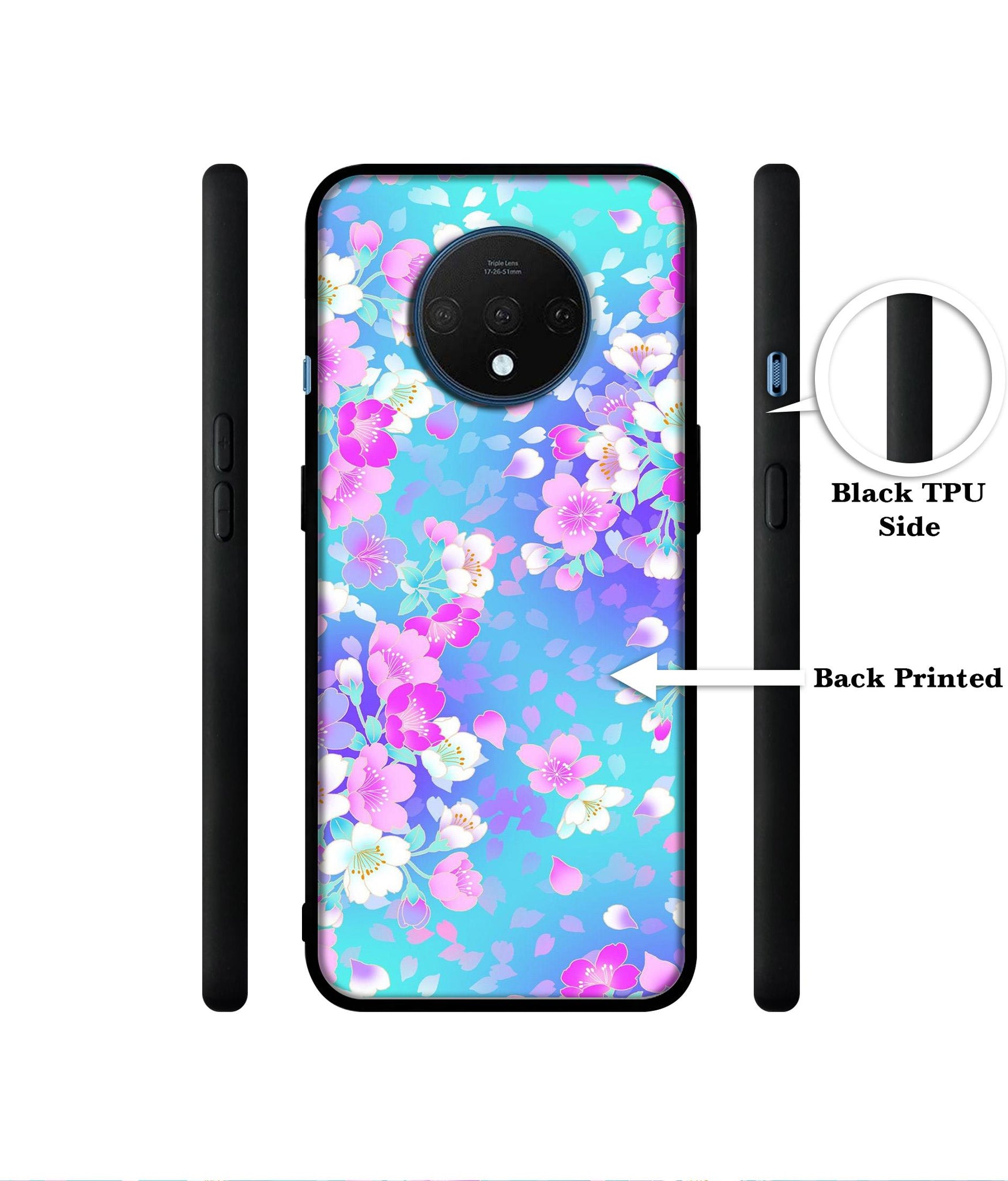 Floral Blue Pattern Designer 2D Printed Back Case Cover for OnePlus 7T 4G