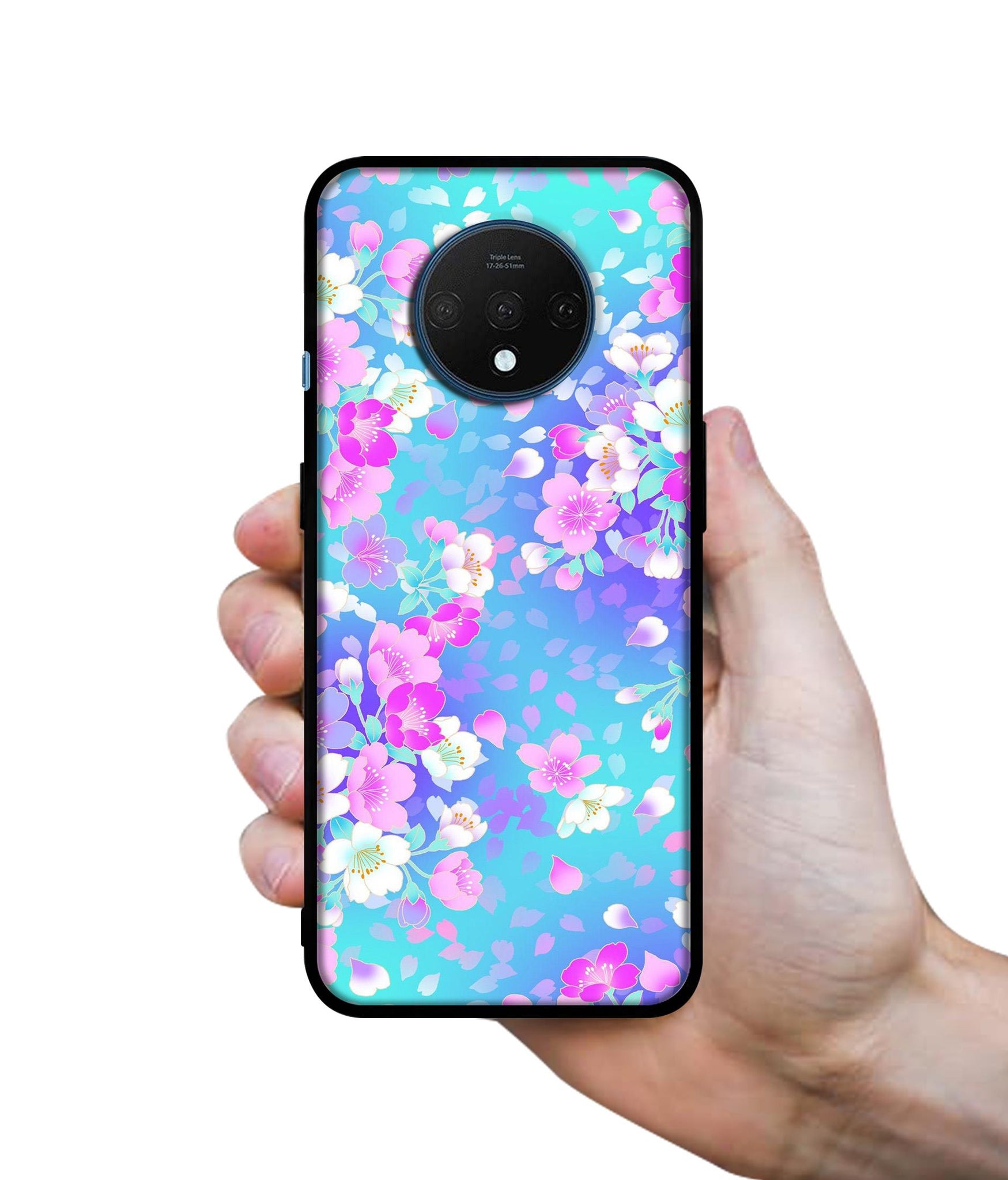 Floral Blue Pattern Designer 2D Printed Back Case Cover for OnePlus 7T 4G