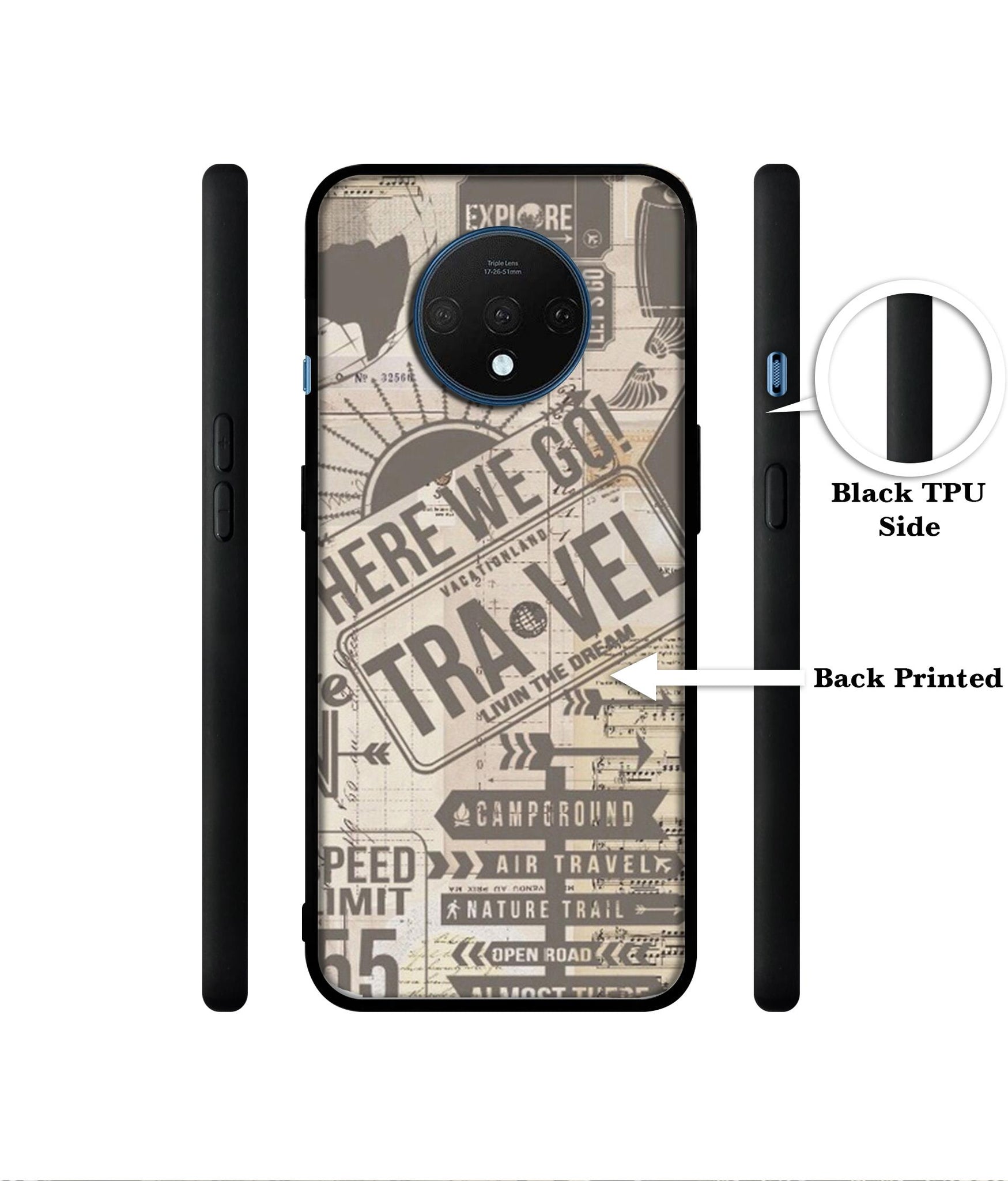 Travel Designer 2D Printed Back Case Cover for OnePlus 7T 4G
