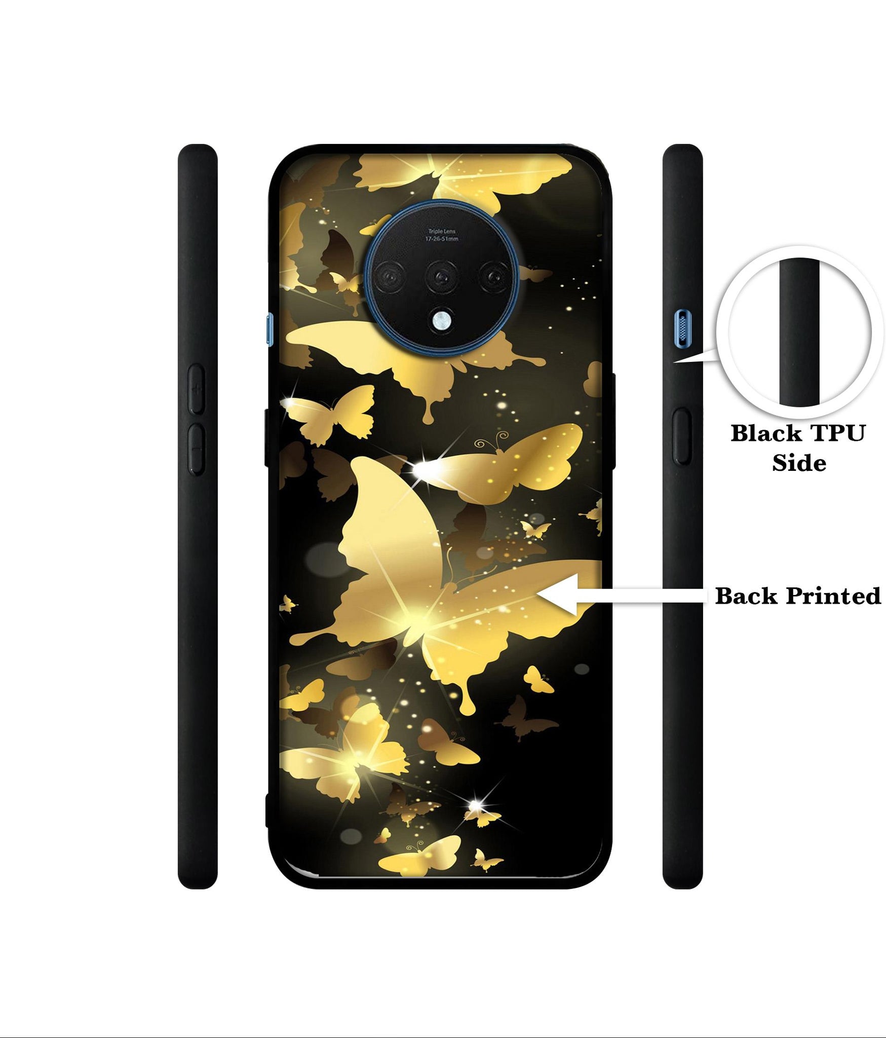 Golden Butterfly Pattern Designer 2D Printed Back Case Cover for OnePlus 7T 4G