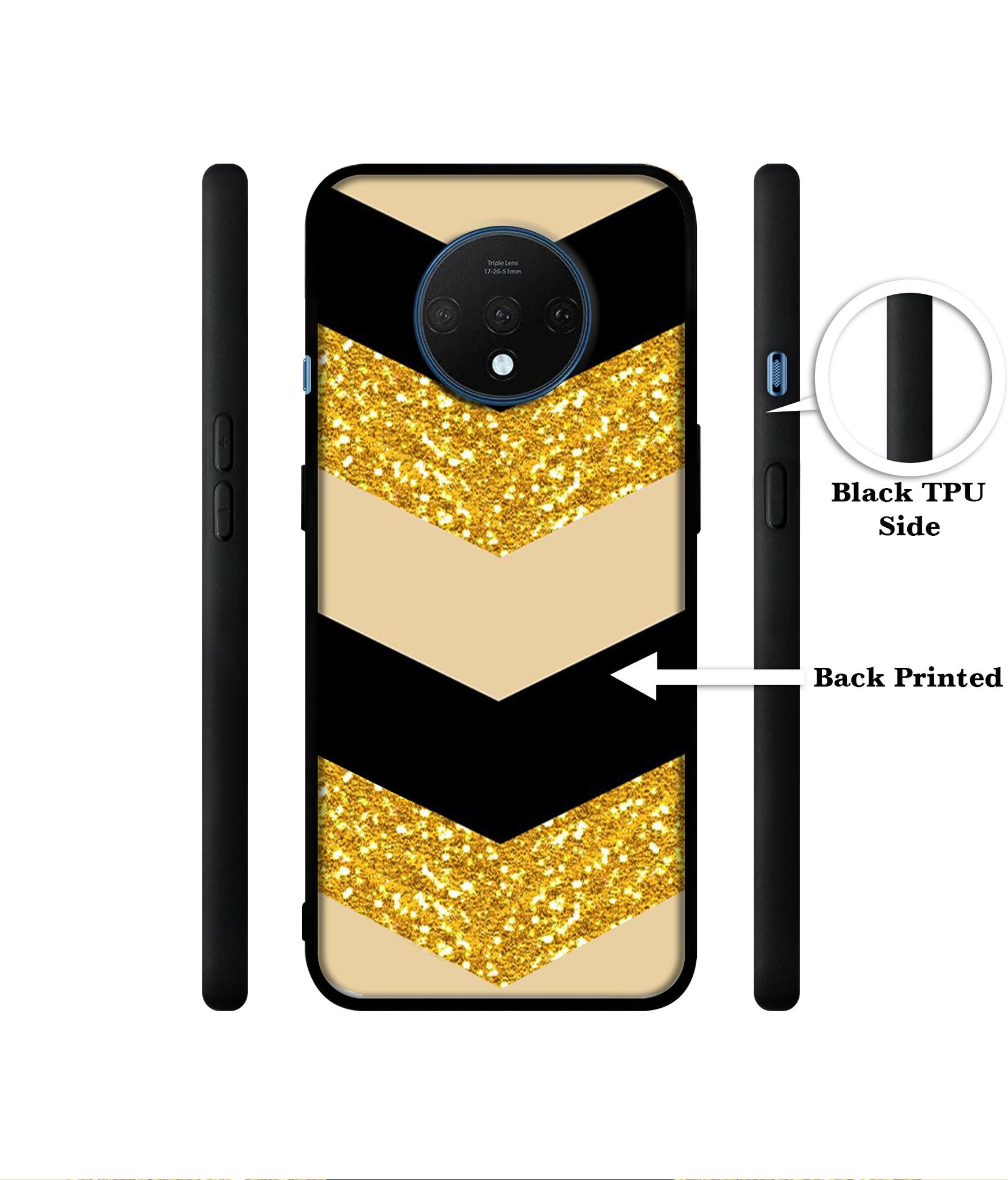 Black & Gold Designer 2D Printed Back Case Cover for OnePlus 7T 4G