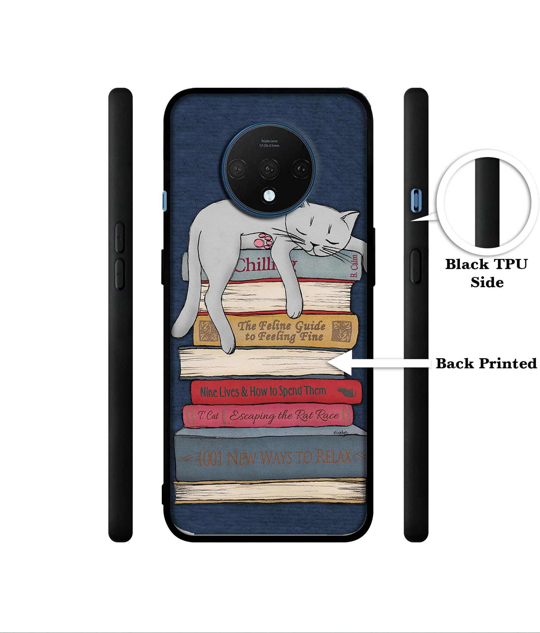 Cat Sleeping On The Books Designer 2D Printed Back Case Cover for OnePlus 7T 4G