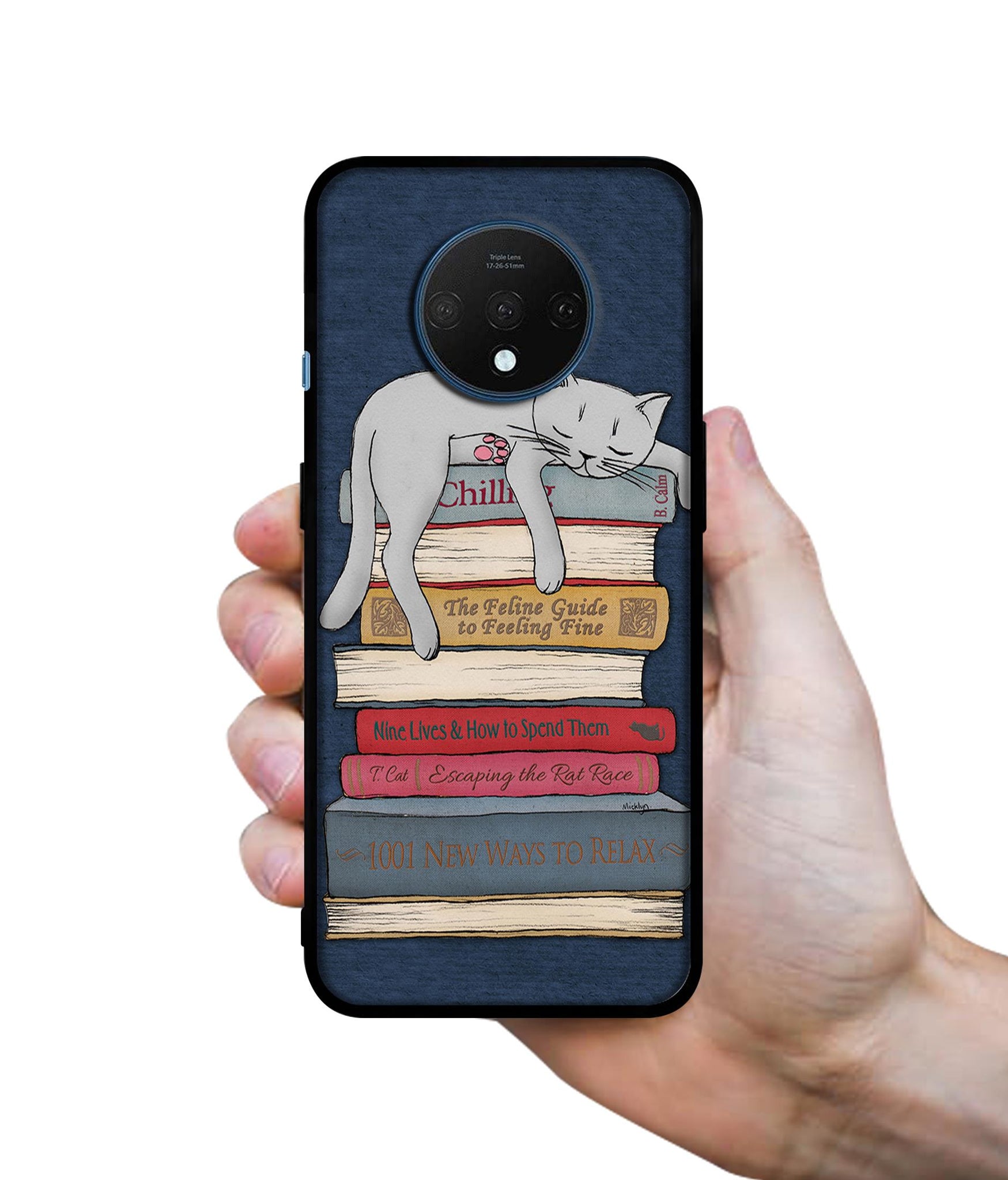 Cat Sleeping On The Books Designer 2D Printed Back Case Cover for OnePlus 7T 4G