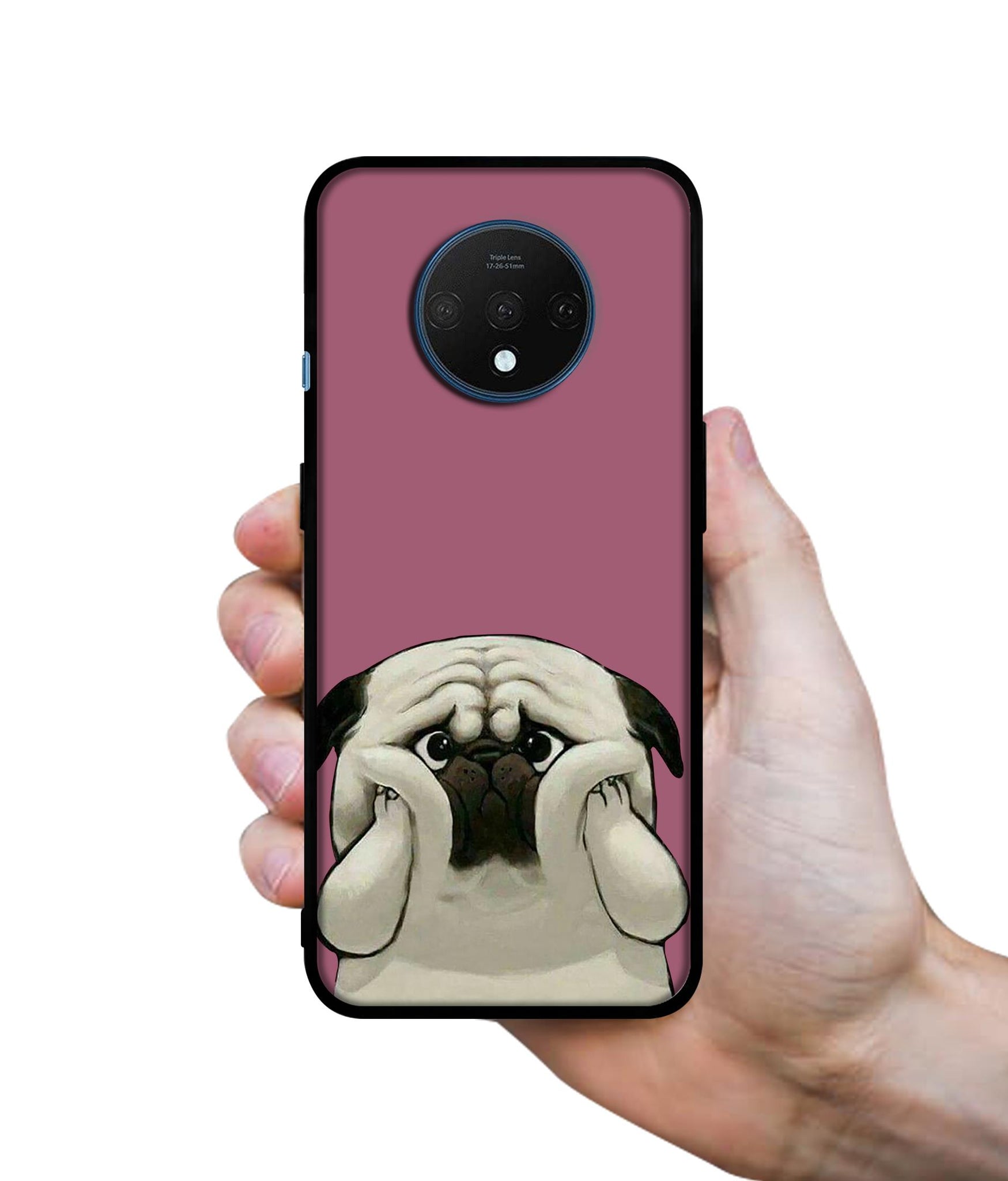 Cute Pug Holding Big Cheeks Designer 2D Printed Back Case Cover for OnePlus 7T 4G