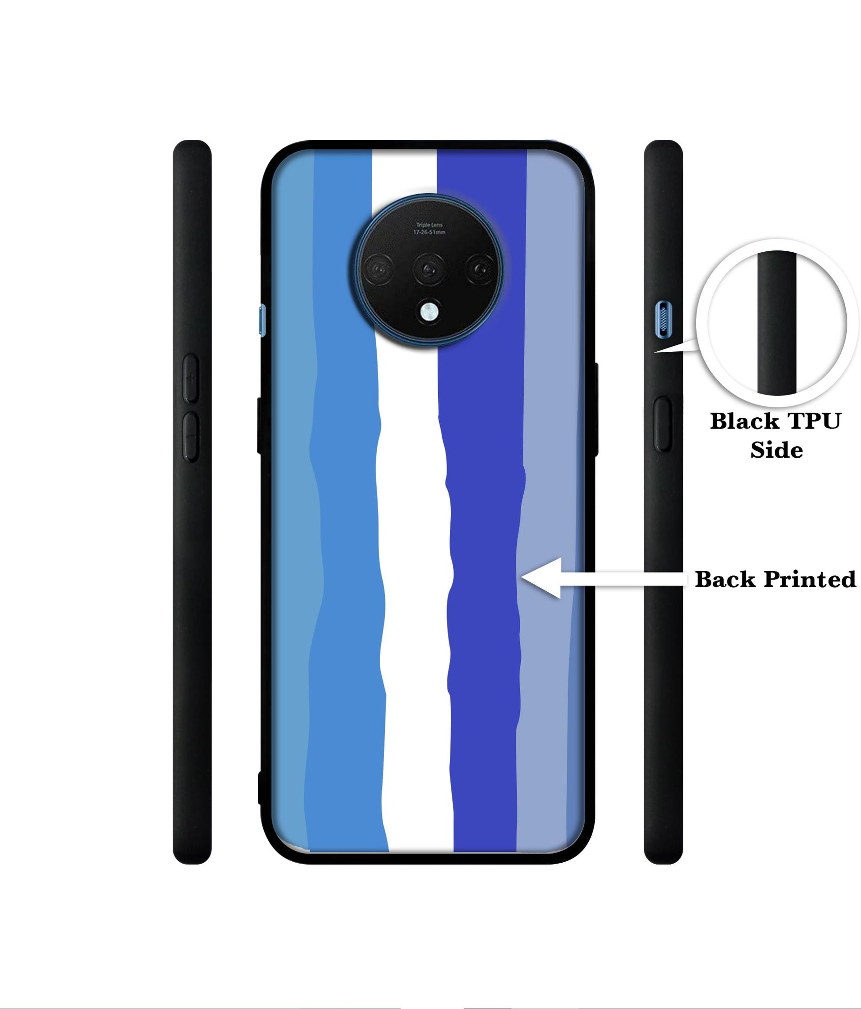 Blue Stripes Rainbow Designer 2D Printed Back Case Cover for OnePlus 7T 4G