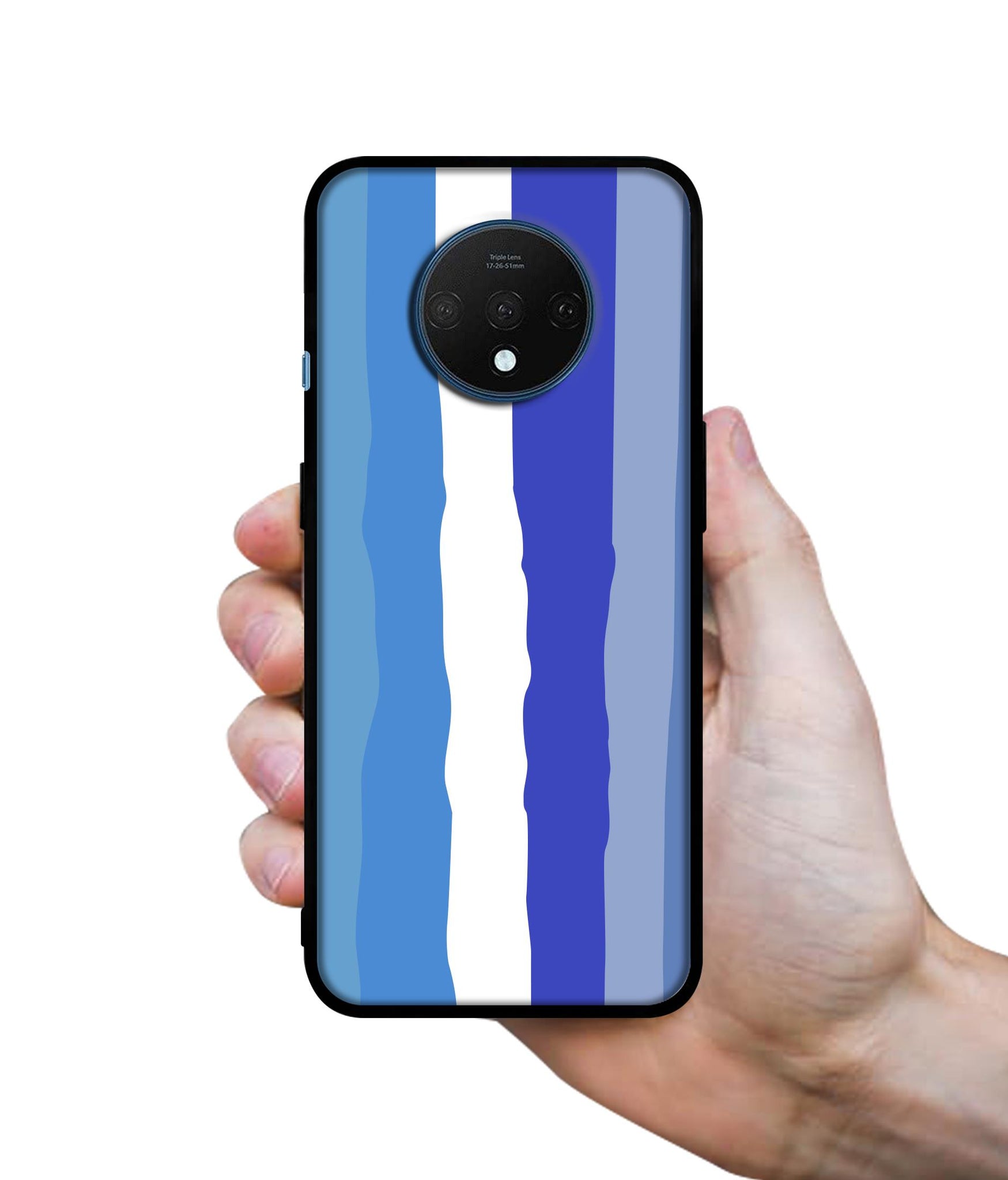 Blue Stripes Rainbow Designer 2D Printed Back Case Cover for OnePlus 7T 4G