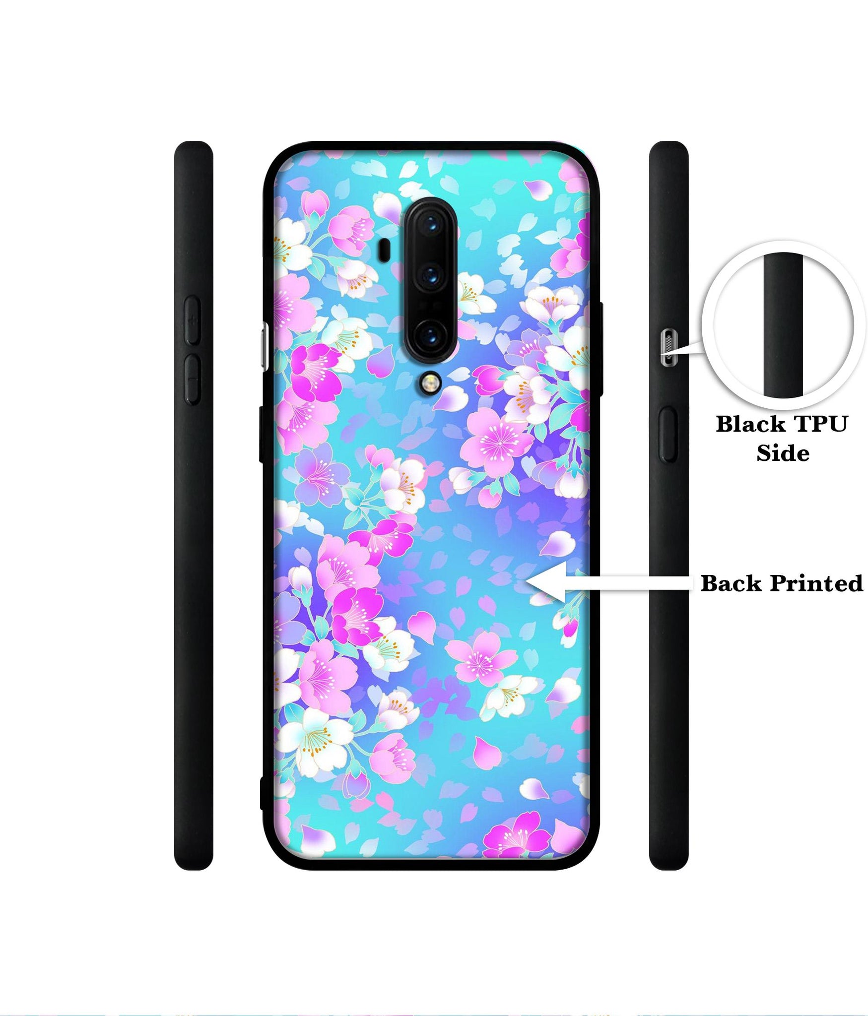 Floral Blue Pattern Designer 2D Printed Back Case Cover for OnePlus 7T Pro 4G
